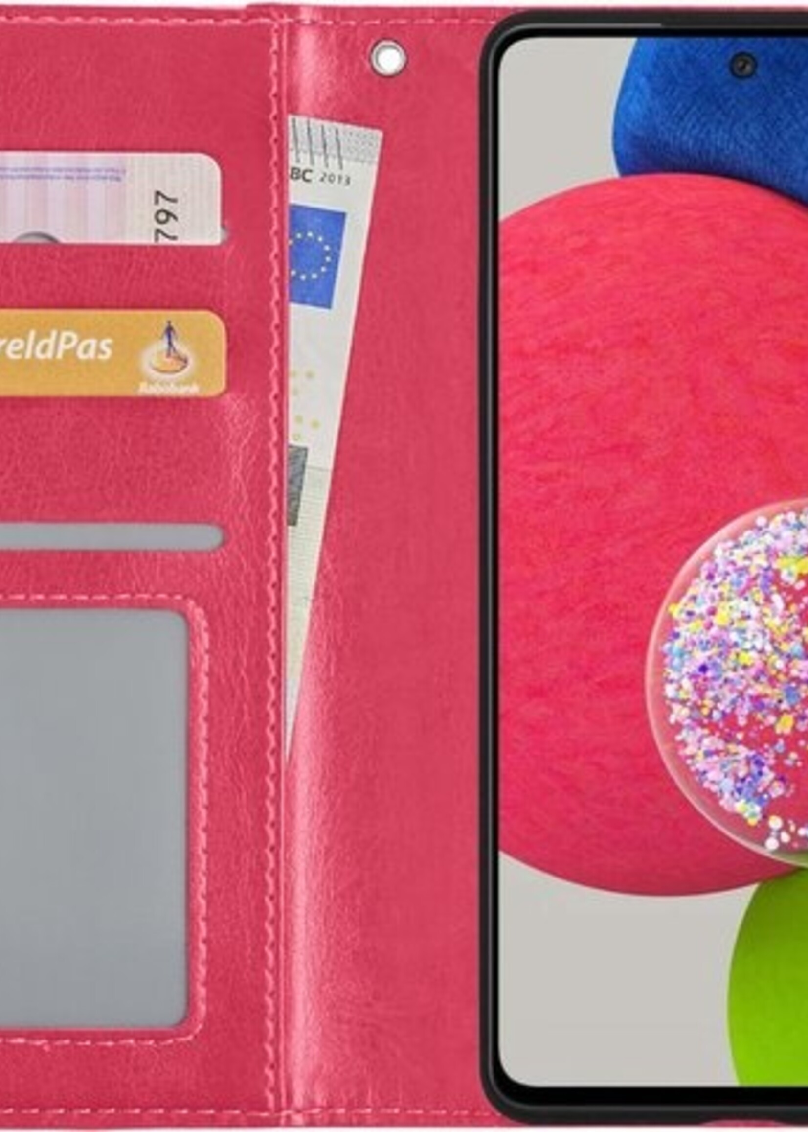 BTH Hoesje Geschikt voor Samsung A52s Hoesje Book Case Hoes Portemonnee Cover Walletcase Met Screenprotector - Hoes Geschikt voor Samsung Galaxy A52s 5G Hoes Bookcase Hoesje - Donkerroze