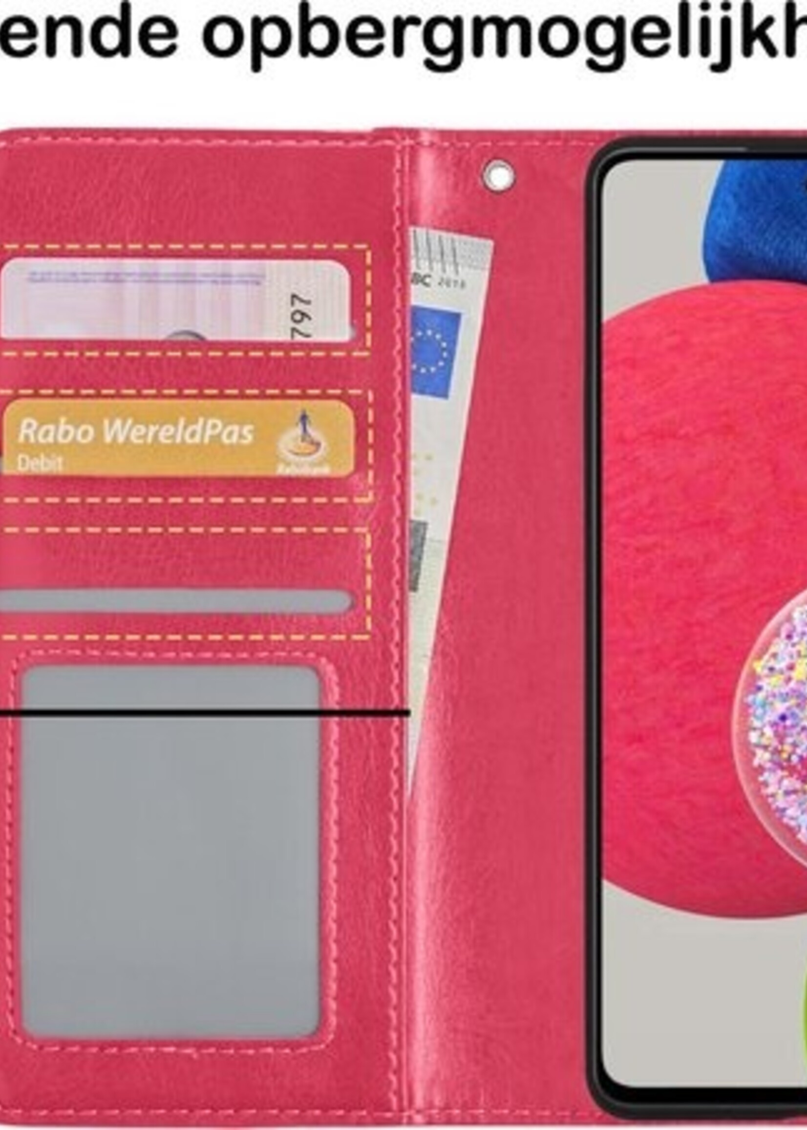 BTH Hoesje Geschikt voor Samsung A52s Hoesje Book Case Hoes Portemonnee Cover Walletcase Met Screenprotector - Hoes Geschikt voor Samsung Galaxy A52s 5G Hoes Bookcase Hoesje - Donkerroze