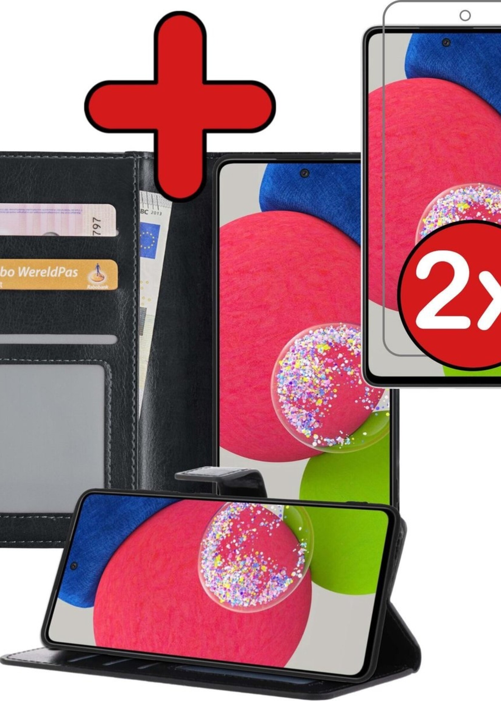 BTH Hoesje Geschikt voor Samsung A52s Hoesje Book Case Hoes Portemonnee Cover Walletcase Met 2x Screenprotector - Hoes Geschikt voor Samsung Galaxy A52s 5G Hoes Bookcase Hoesje - Zwart