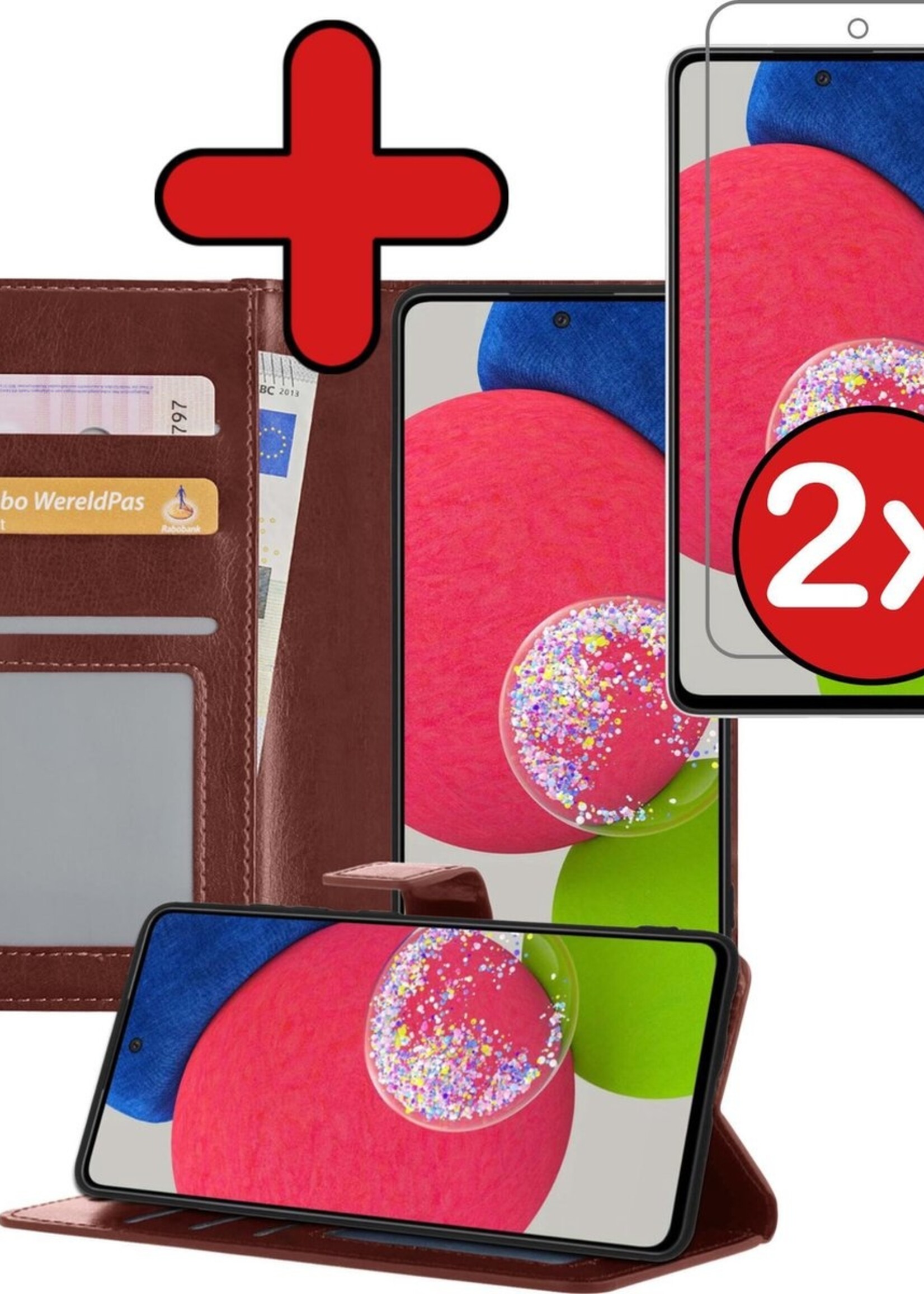 BTH Hoesje Geschikt voor Samsung A52s Hoesje Book Case Hoes Portemonnee Cover Walletcase Met 2x Screenprotector - Hoes Geschikt voor Samsung Galaxy A52s 5G Hoes Bookcase Hoesje - Bruin