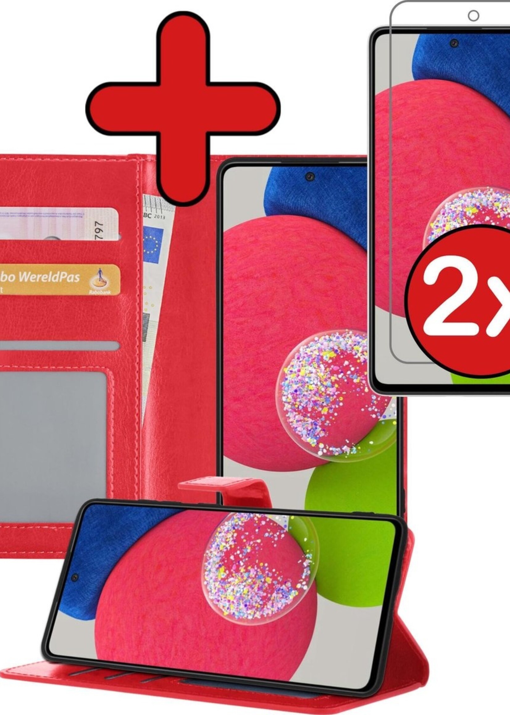 BTH Hoesje Geschikt voor Samsung A52s Hoesje Book Case Hoes Portemonnee Cover Walletcase Met 2x Screenprotector - Hoes Geschikt voor Samsung Galaxy A52s 5G Hoes Bookcase Hoesje - Rood