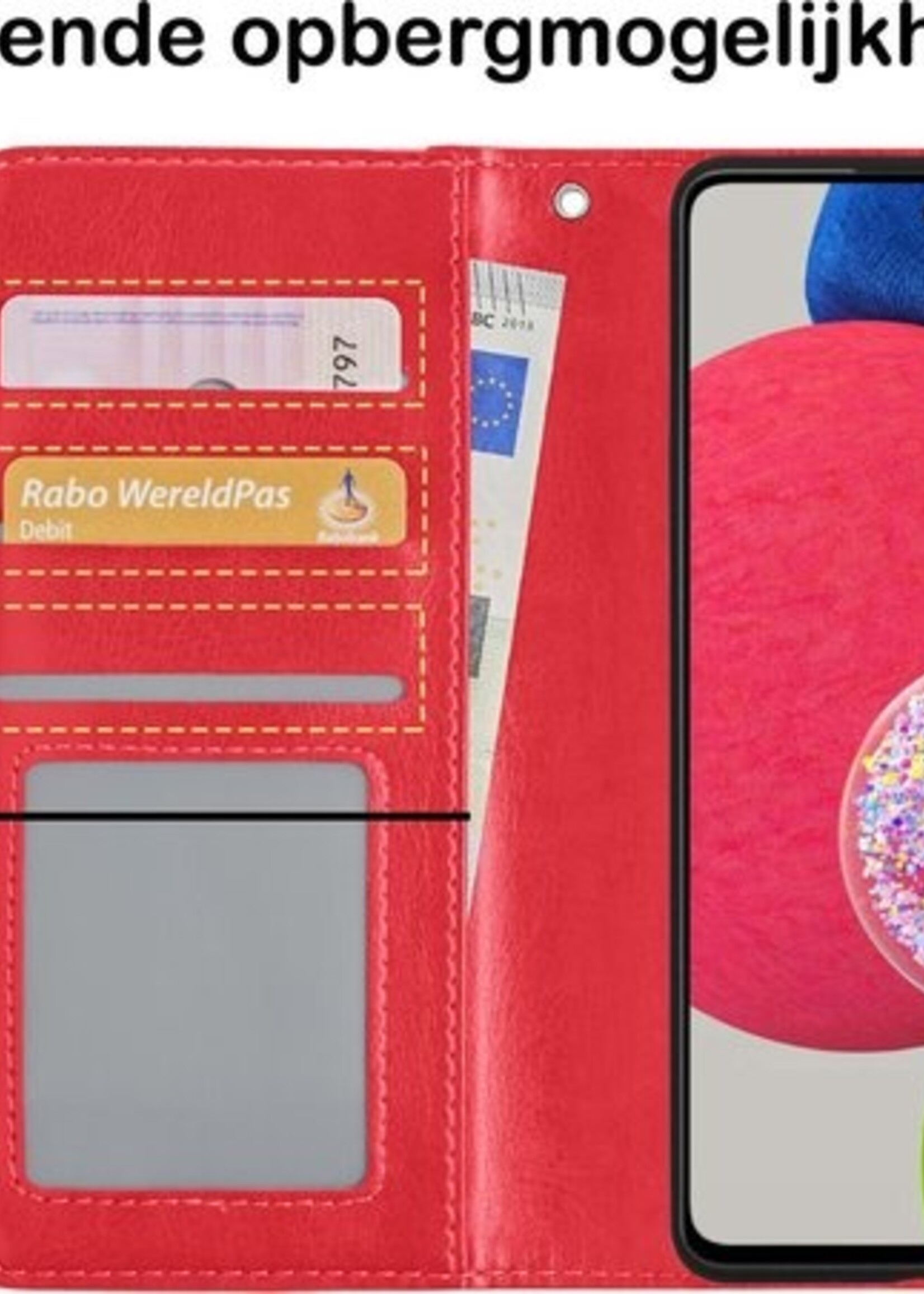 BTH Hoesje Geschikt voor Samsung A52s Hoesje Book Case Hoes Portemonnee Cover Walletcase Met 2x Screenprotector - Hoes Geschikt voor Samsung Galaxy A52s 5G Hoes Bookcase Hoesje - Rood