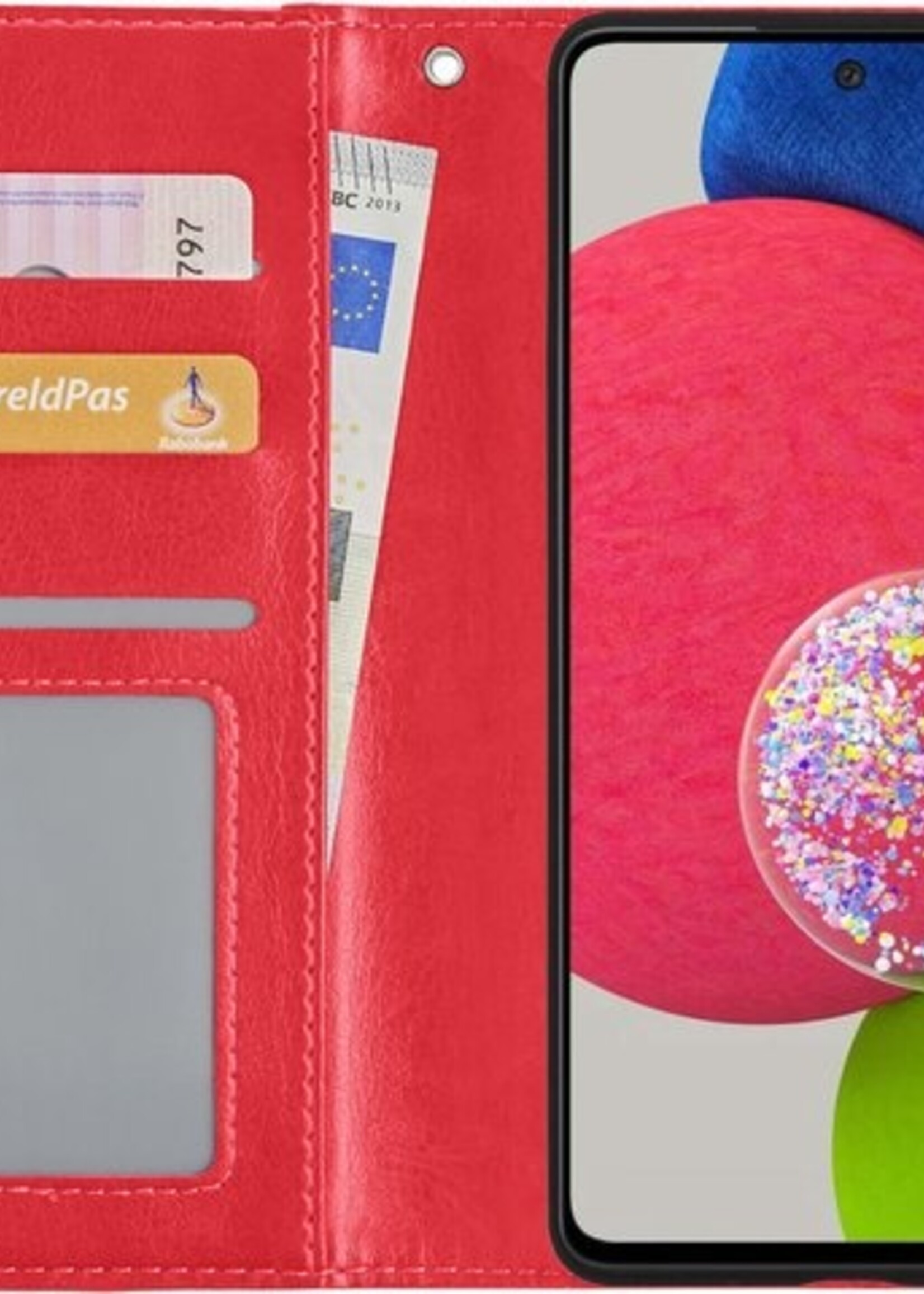 BTH Hoesje Geschikt voor Samsung A52s Hoesje Book Case Hoes Portemonnee Cover Walletcase Met 2x Screenprotector - Hoes Geschikt voor Samsung Galaxy A52s 5G Hoes Bookcase Hoesje - Rood