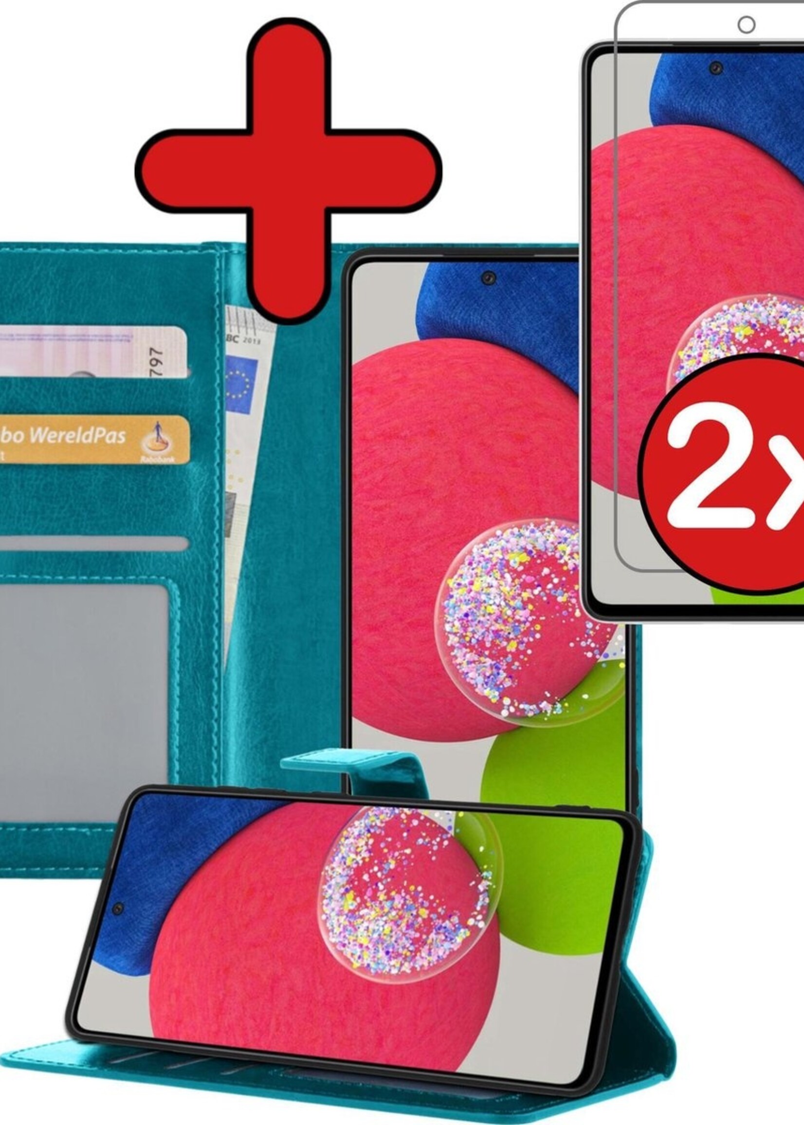 BTH Hoesje Geschikt voor Samsung A52s Hoesje Book Case Hoes Portemonnee Cover Walletcase Met 2x Screenprotector - Hoes Geschikt voor Samsung Galaxy A52s 5G Hoes Bookcase Hoesje - Turquoise