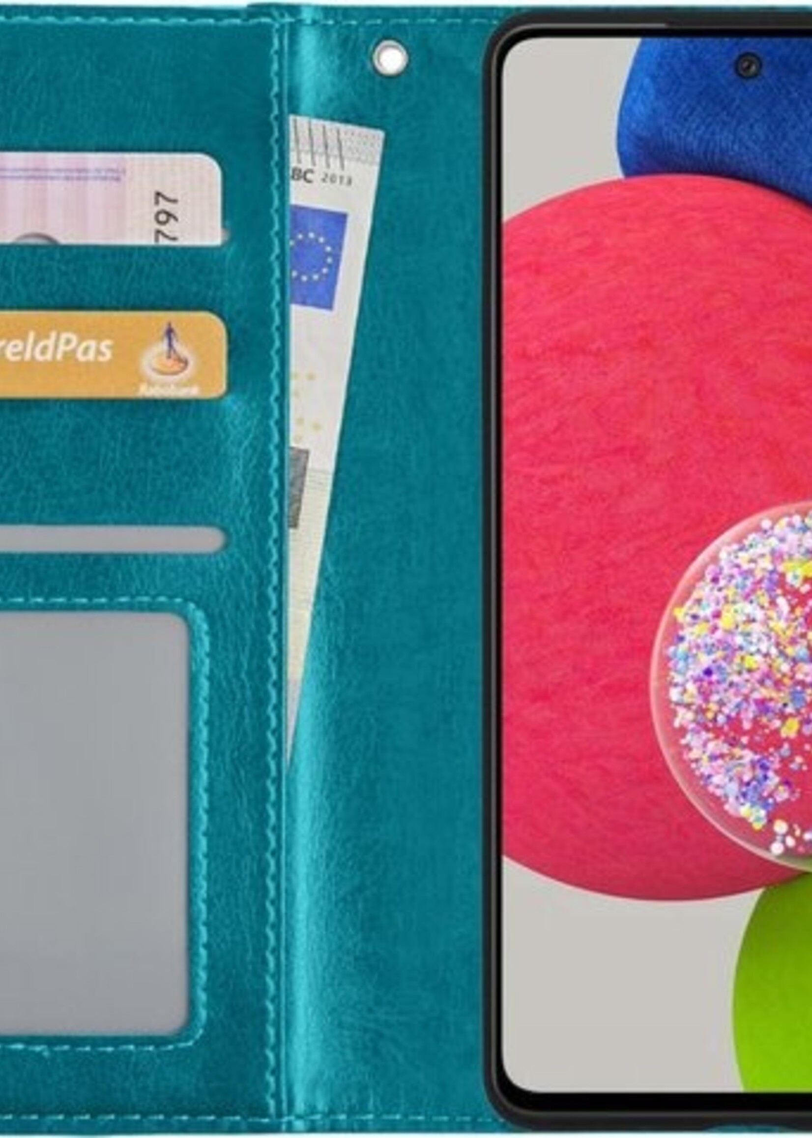 BTH Hoesje Geschikt voor Samsung A52s Hoesje Book Case Hoes Portemonnee Cover Walletcase Met 2x Screenprotector - Hoes Geschikt voor Samsung Galaxy A52s 5G Hoes Bookcase Hoesje - Turquoise