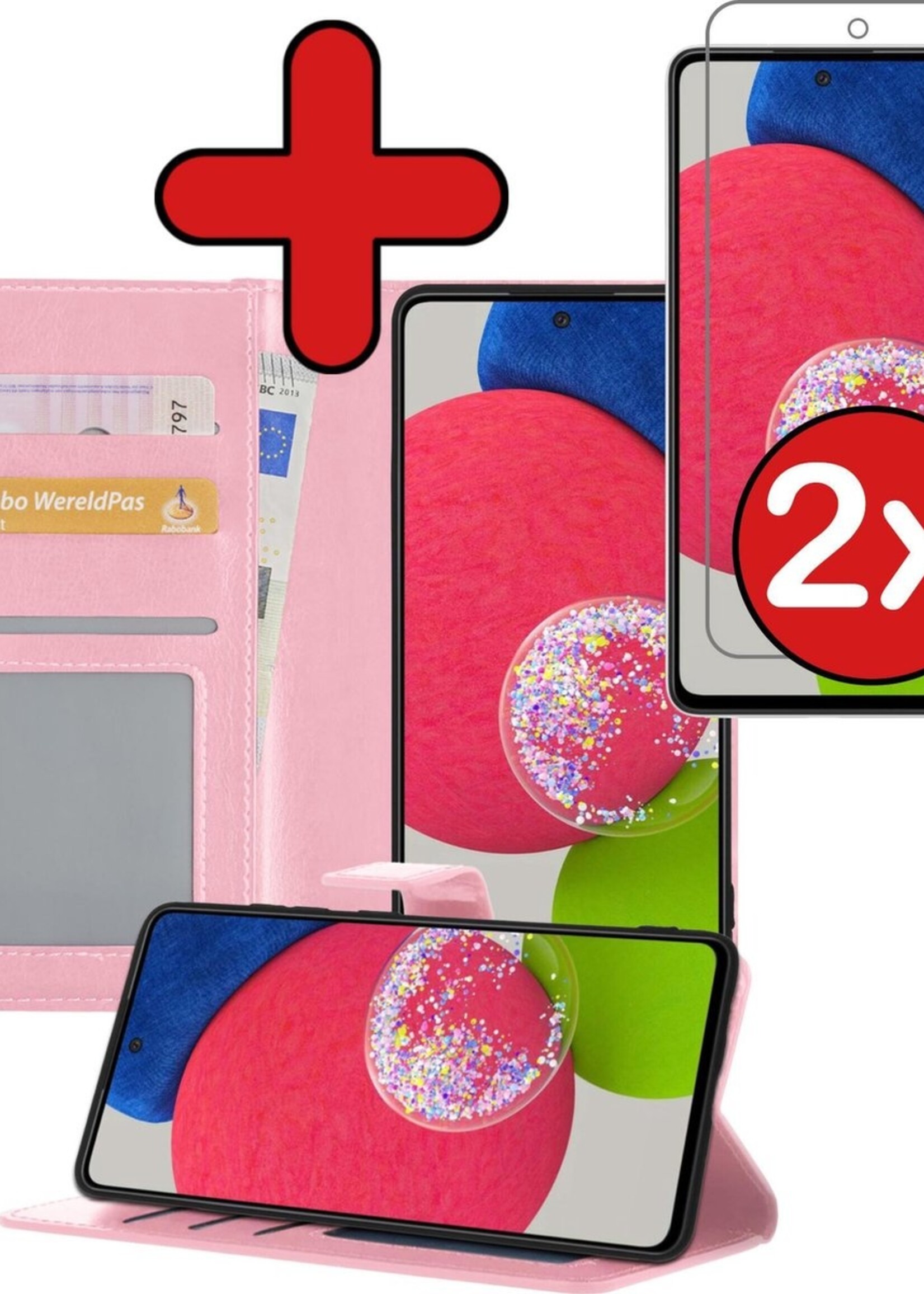 BTH Hoesje Geschikt voor Samsung A52s Hoesje Book Case Hoes Portemonnee Cover Walletcase Met 2x Screenprotector - Hoes Geschikt voor Samsung Galaxy A52s 5G Hoes Bookcase Hoesje - Lichtroze