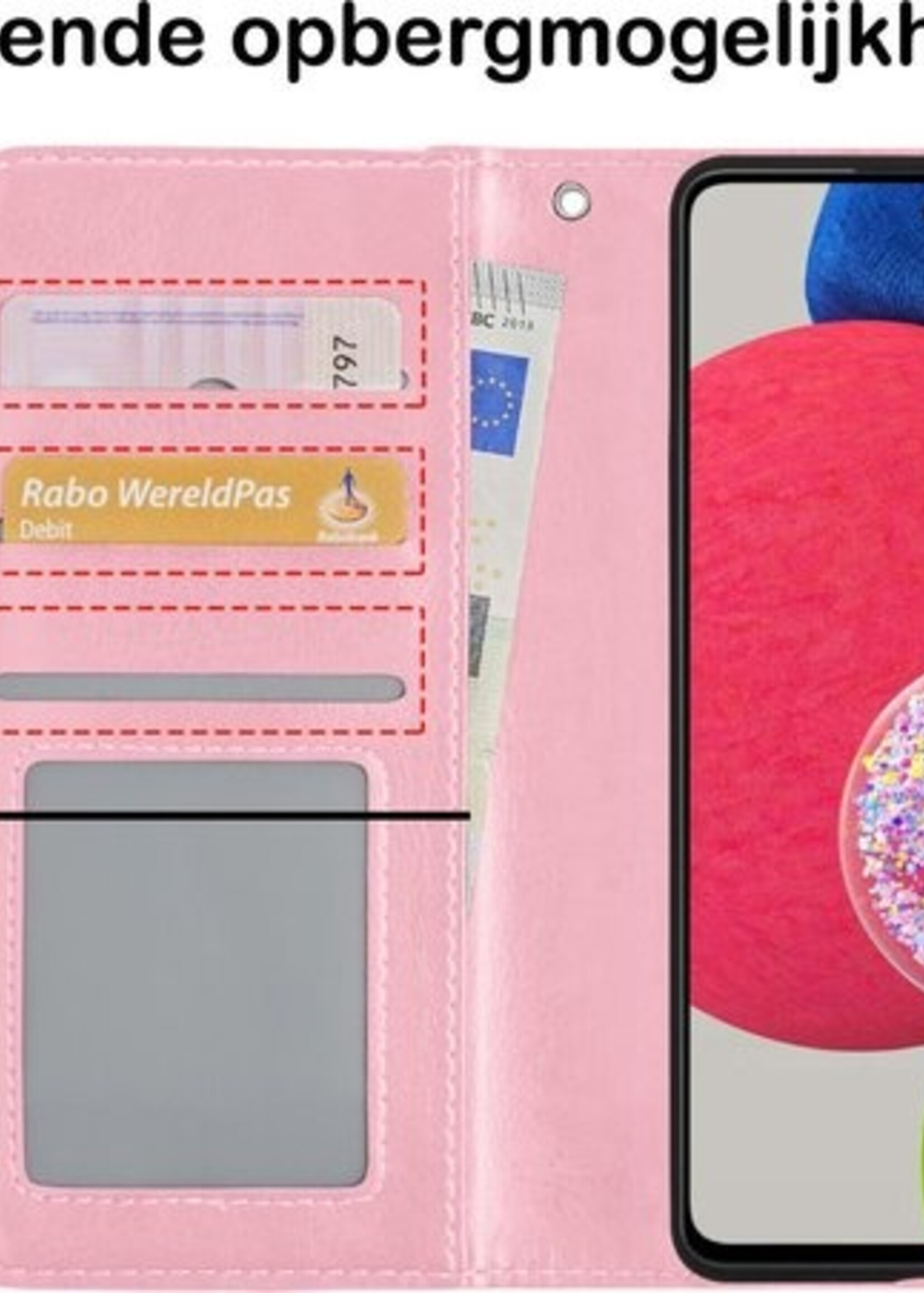 BTH Hoesje Geschikt voor Samsung A52s Hoesje Book Case Hoes Portemonnee Cover Walletcase Met 2x Screenprotector - Hoes Geschikt voor Samsung Galaxy A52s 5G Hoes Bookcase Hoesje - Lichtroze