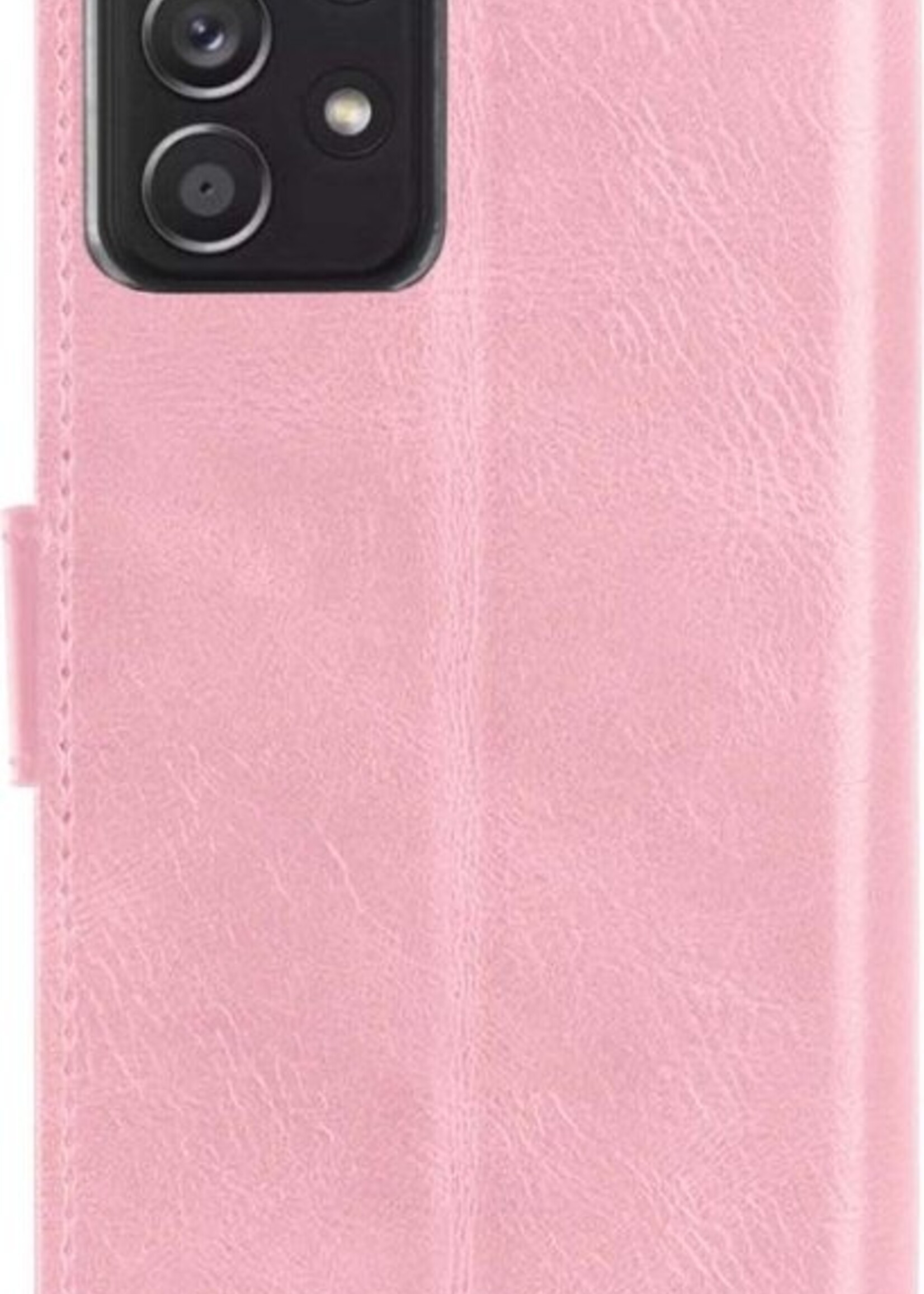 BTH Hoesje Geschikt voor Samsung A52s Hoesje Book Case Hoes Portemonnee Cover Walletcase Met 2x Screenprotector - Hoes Geschikt voor Samsung Galaxy A52s 5G Hoes Bookcase Hoesje - Lichtroze