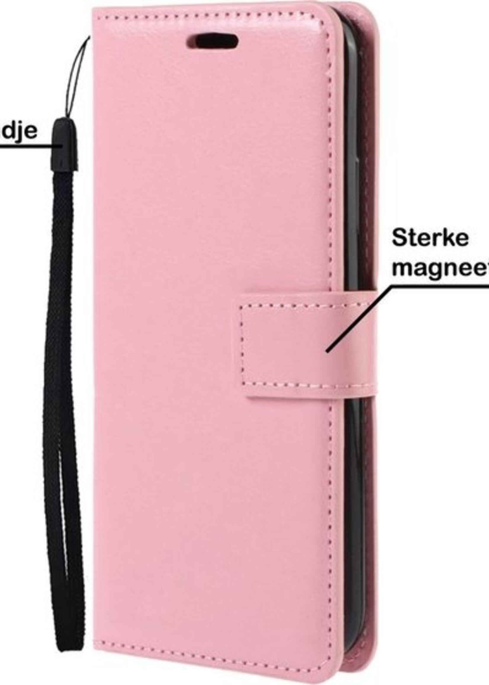 BTH Hoesje Geschikt voor Samsung A52s Hoesje Book Case Hoes Portemonnee Cover Walletcase Met 2x Screenprotector - Hoes Geschikt voor Samsung Galaxy A52s 5G Hoes Bookcase Hoesje - Lichtroze