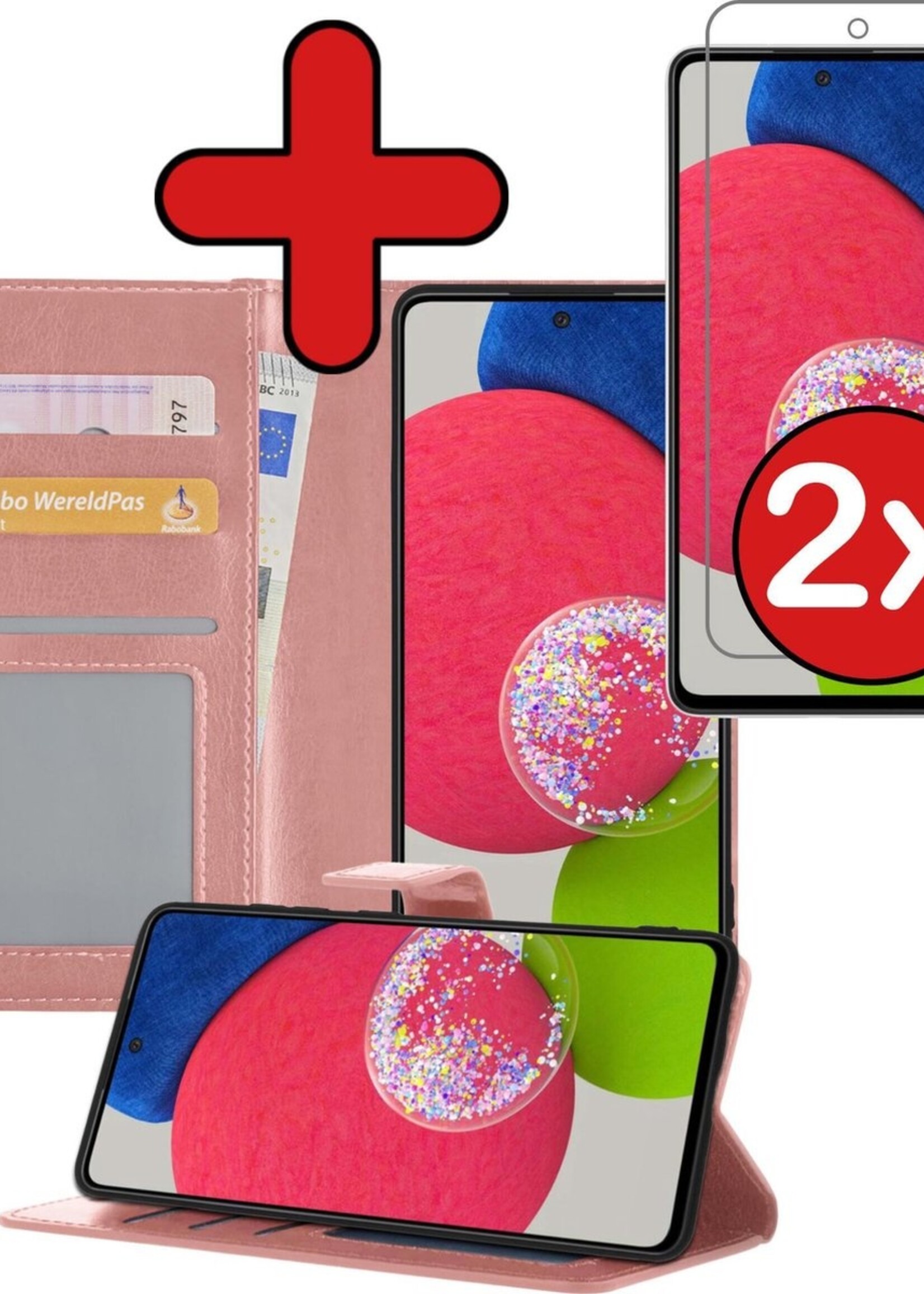 BTH Hoesje Geschikt voor Samsung A52s Hoesje Book Case Hoes Portemonnee Cover Walletcase Met 2x Screenprotector - Hoes Geschikt voor Samsung Galaxy A52s 5G Hoes Bookcase Hoesje - Rosé goud