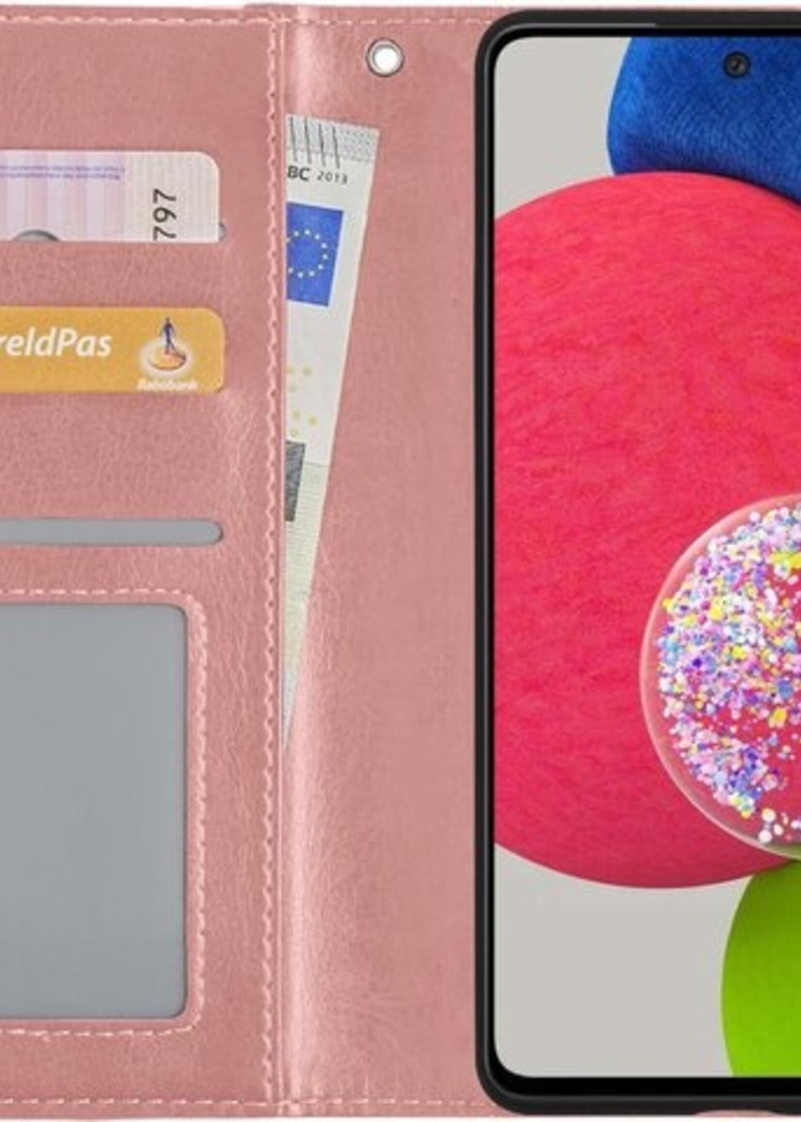 BTH Hoesje Geschikt voor Samsung A52s Hoesje Book Case Hoes Portemonnee Cover Walletcase Met 2x Screenprotector - Hoes Geschikt voor Samsung Galaxy A52s 5G Hoes Bookcase Hoesje - Rosé goud