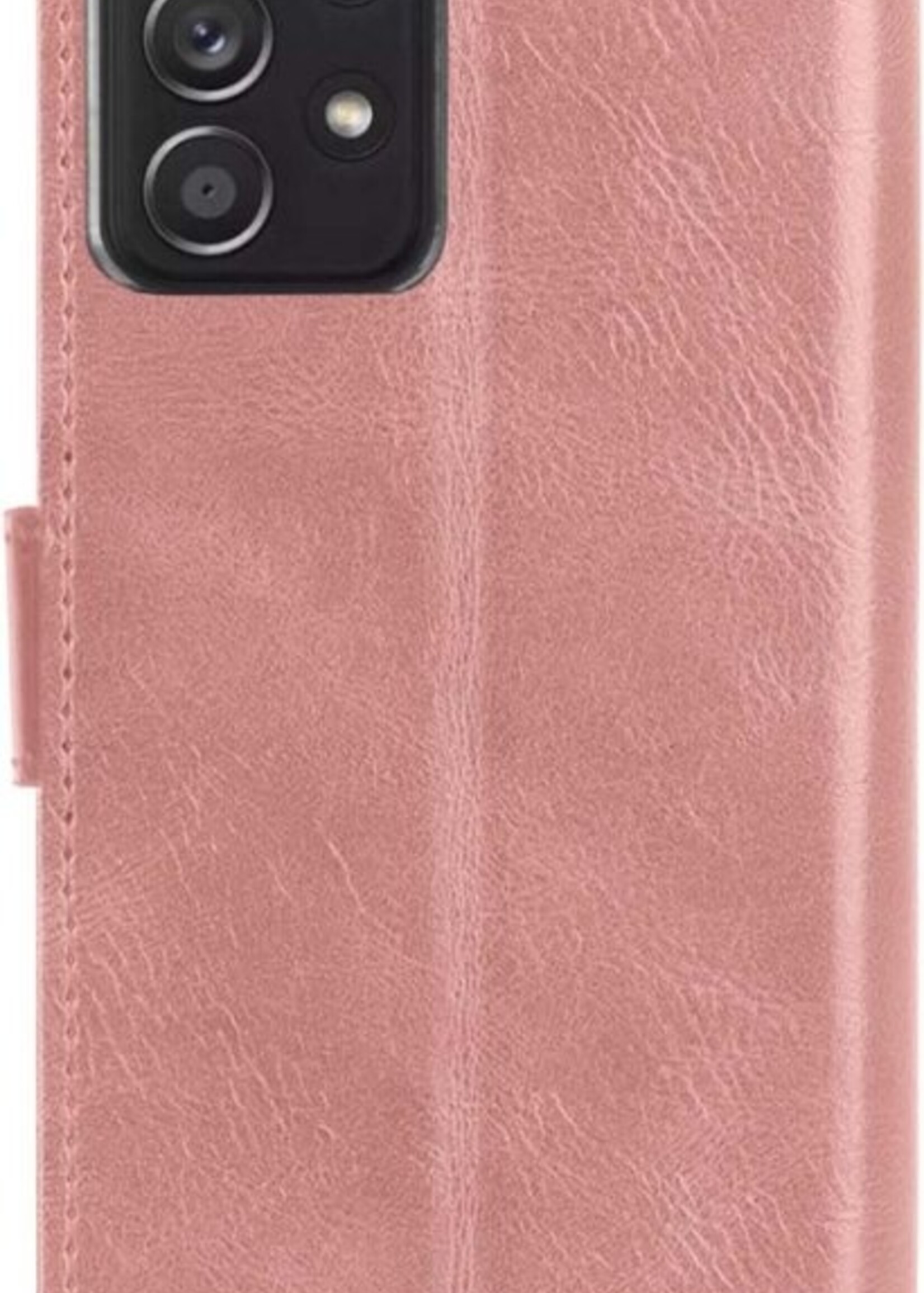 BTH Hoesje Geschikt voor Samsung A52s Hoesje Book Case Hoes Portemonnee Cover Walletcase Met 2x Screenprotector - Hoes Geschikt voor Samsung Galaxy A52s 5G Hoes Bookcase Hoesje - Rosé goud