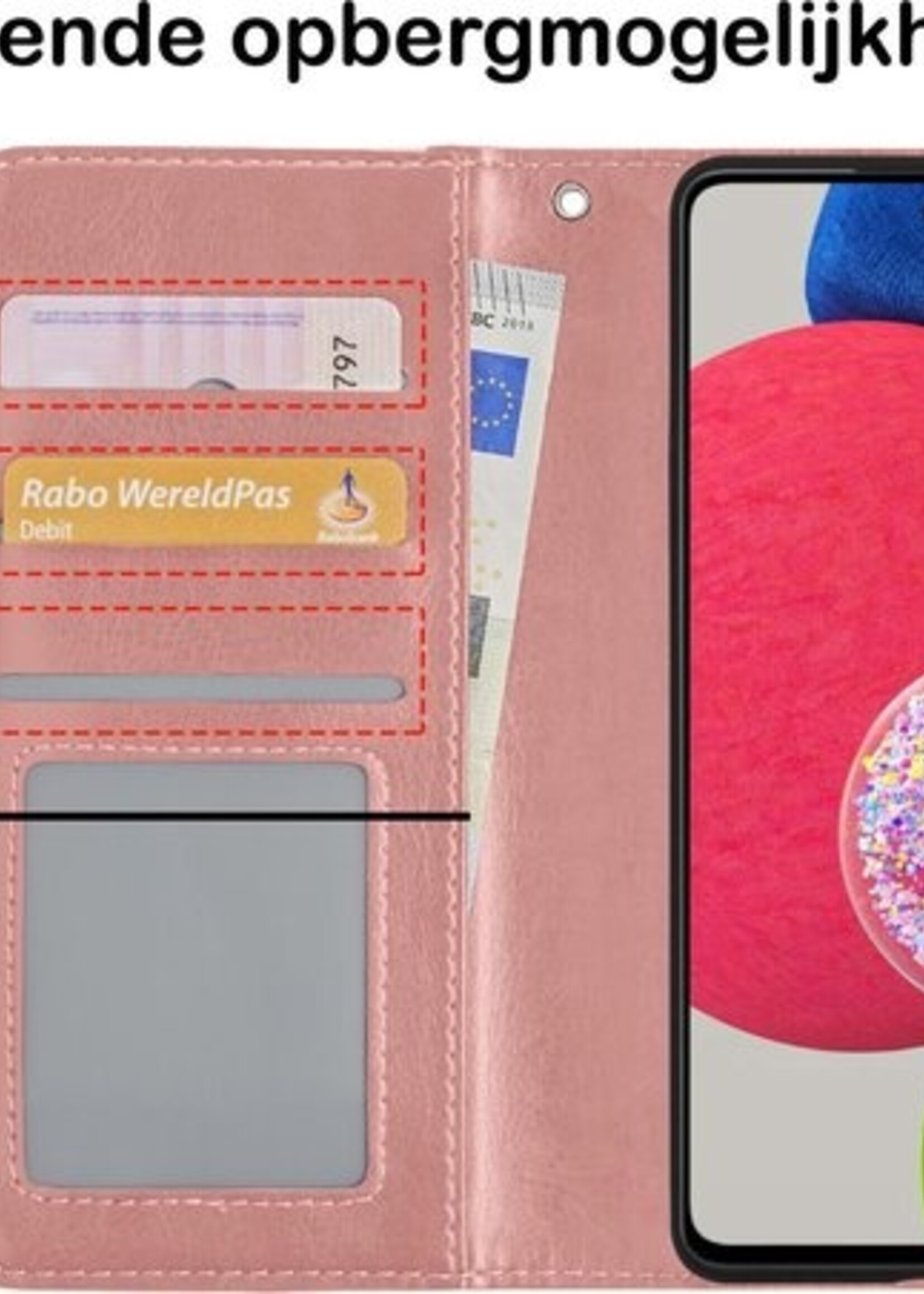 BTH Hoesje Geschikt voor Samsung A52s Hoesje Book Case Hoes Portemonnee Cover Walletcase Met 2x Screenprotector - Hoes Geschikt voor Samsung Galaxy A52s 5G Hoes Bookcase Hoesje - Rosé goud