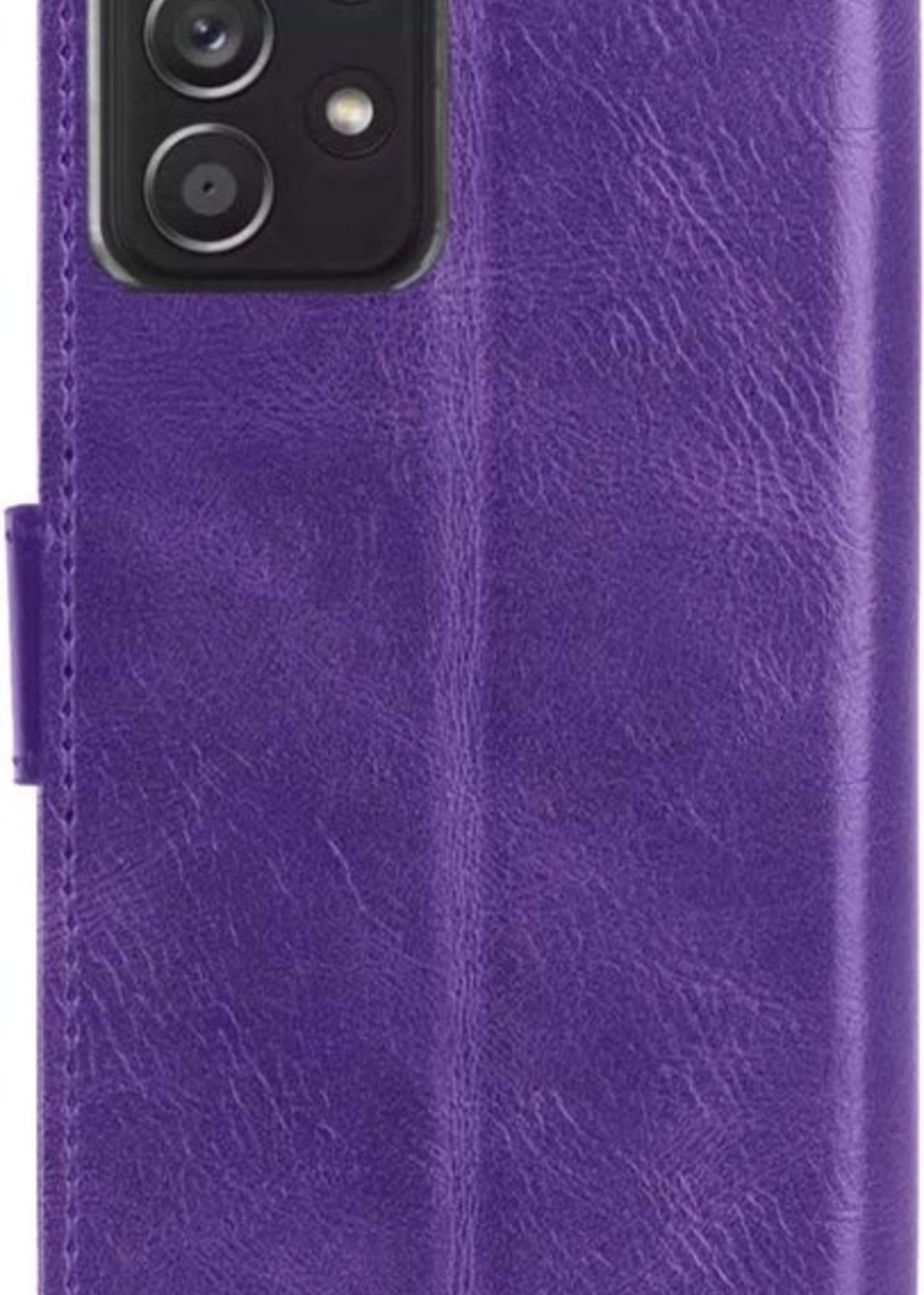 BTH Hoesje Geschikt voor Samsung A52s Hoesje Book Case Hoes Portemonnee Cover Walletcase Met 2x Screenprotector - Hoes Geschikt voor Samsung Galaxy A52s 5G Hoes Bookcase Hoesje - Paars
