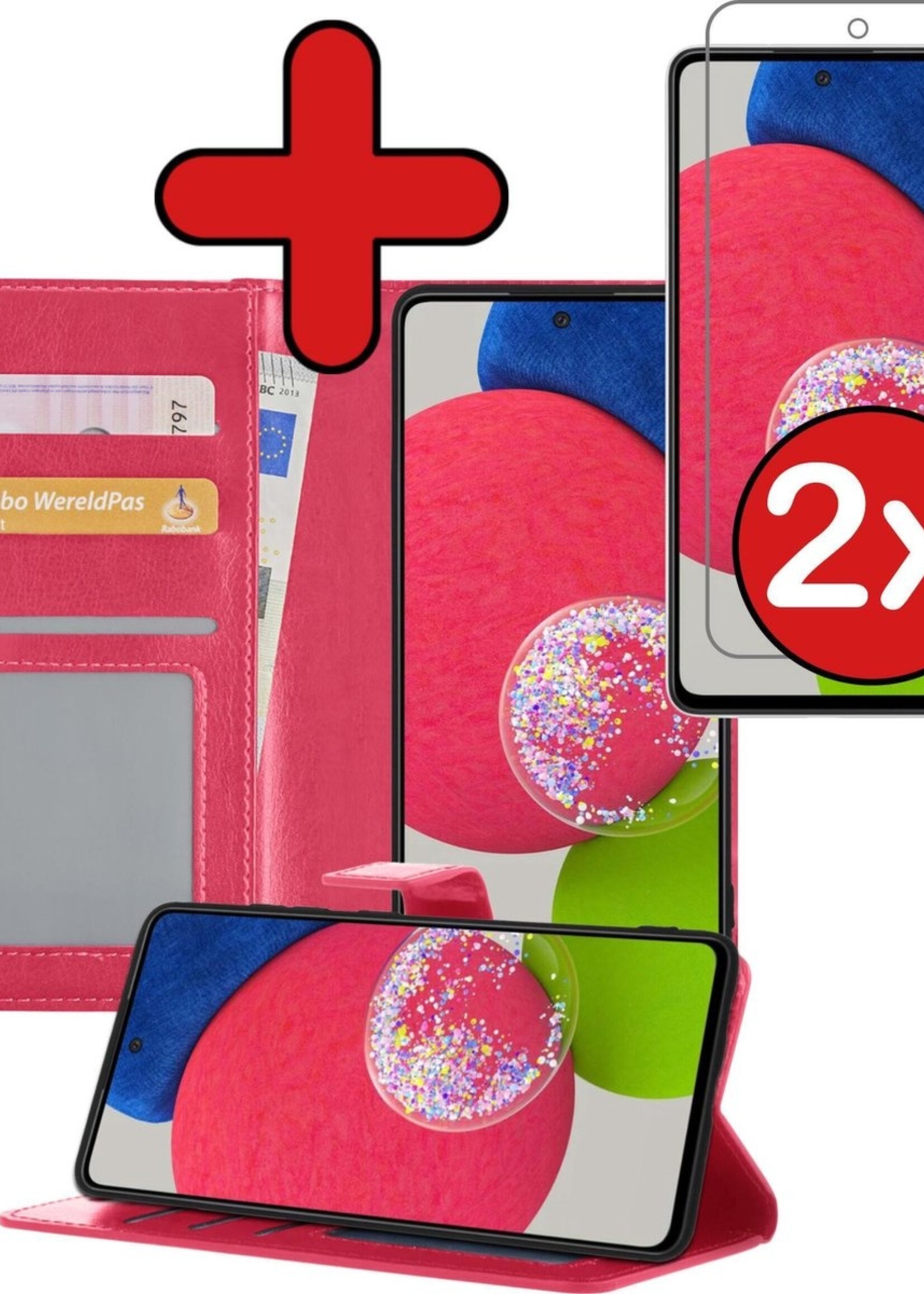 BTH Hoesje Geschikt voor Samsung A52s Hoesje Book Case Hoes Portemonnee Cover Walletcase Met 2x Screenprotector - Hoes Geschikt voor Samsung Galaxy A52s 5G Hoes Bookcase Hoesje - Donkerroze