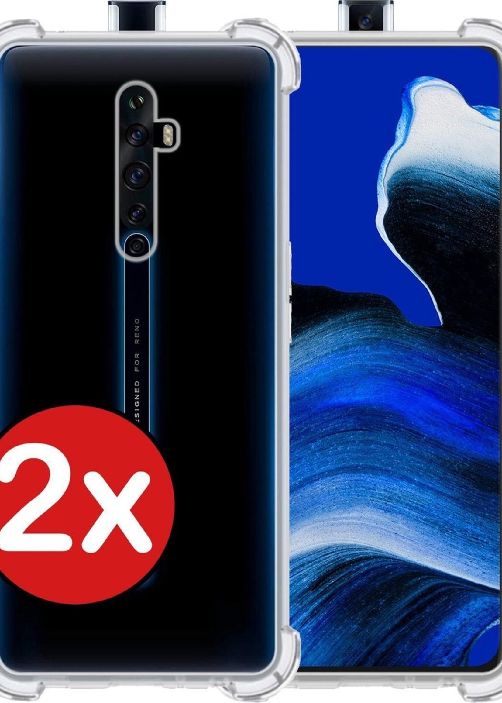 BTH Hoesje Geschikt voor OPPO Reno 2 Hoesje Siliconen Shock Proof Case Hoes - Hoes Geschikt voor OPPO Reno 2 Hoes Cover Case Shockproof - Transparant - 2 PACK