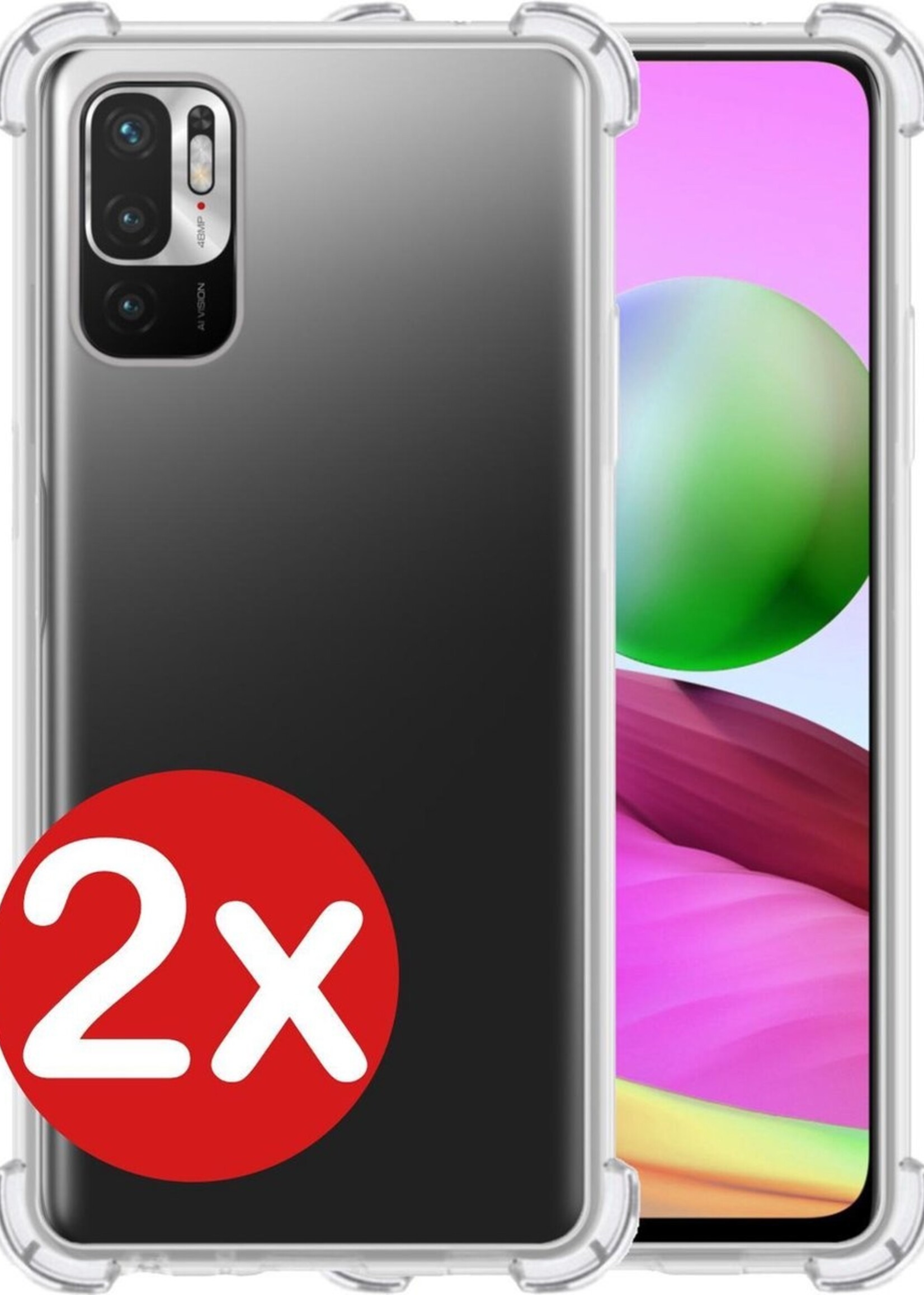 BTH Hoesje Geschikt voor Redmi Note 10 5G Hoesje Siliconen Shock Proof Case Hoes - Hoes Geschikt voor Redmi Note 10 5G Hoes Cover Case Shockproof - Transparant - 2 PACK
