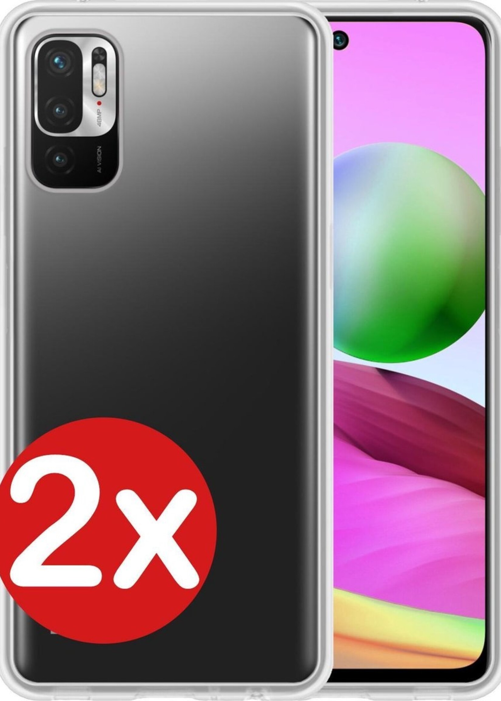 BTH Hoesje Geschikt voor Redmi Note 10 5G Hoesje Siliconen Case Hoes - Hoes Geschikt voor Redmi Note 10 5G Hoes Cover Case - Transparant - 2 PACK