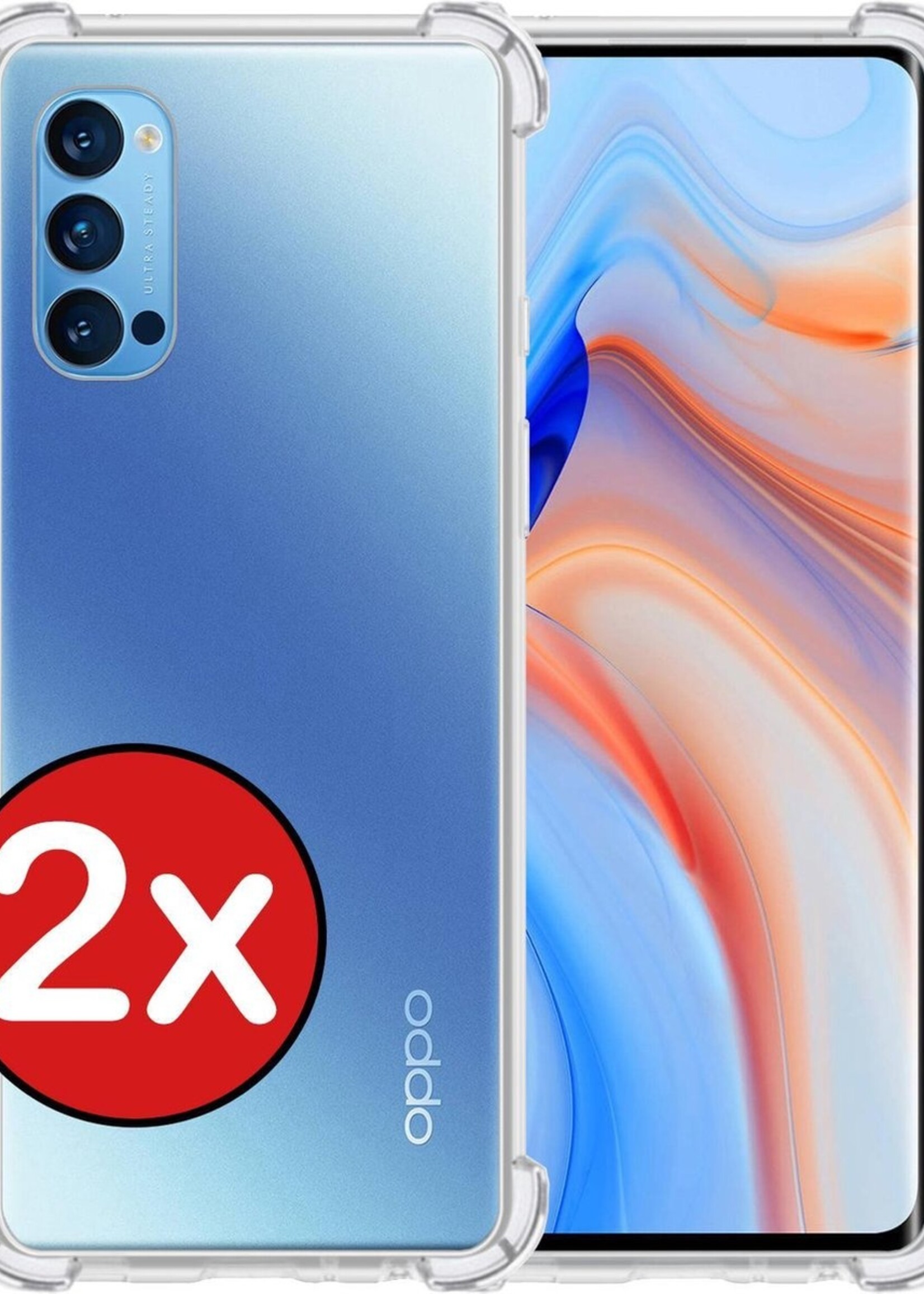 BTH Hoesje Geschikt voor OPPO Reno 4 Pro 5G Hoesje Siliconen Shock Proof Case Hoes - Hoes Geschikt voor OPPO Reno 4 Pro Hoes Cover Case Shockproof - Transparant - 2 PACK