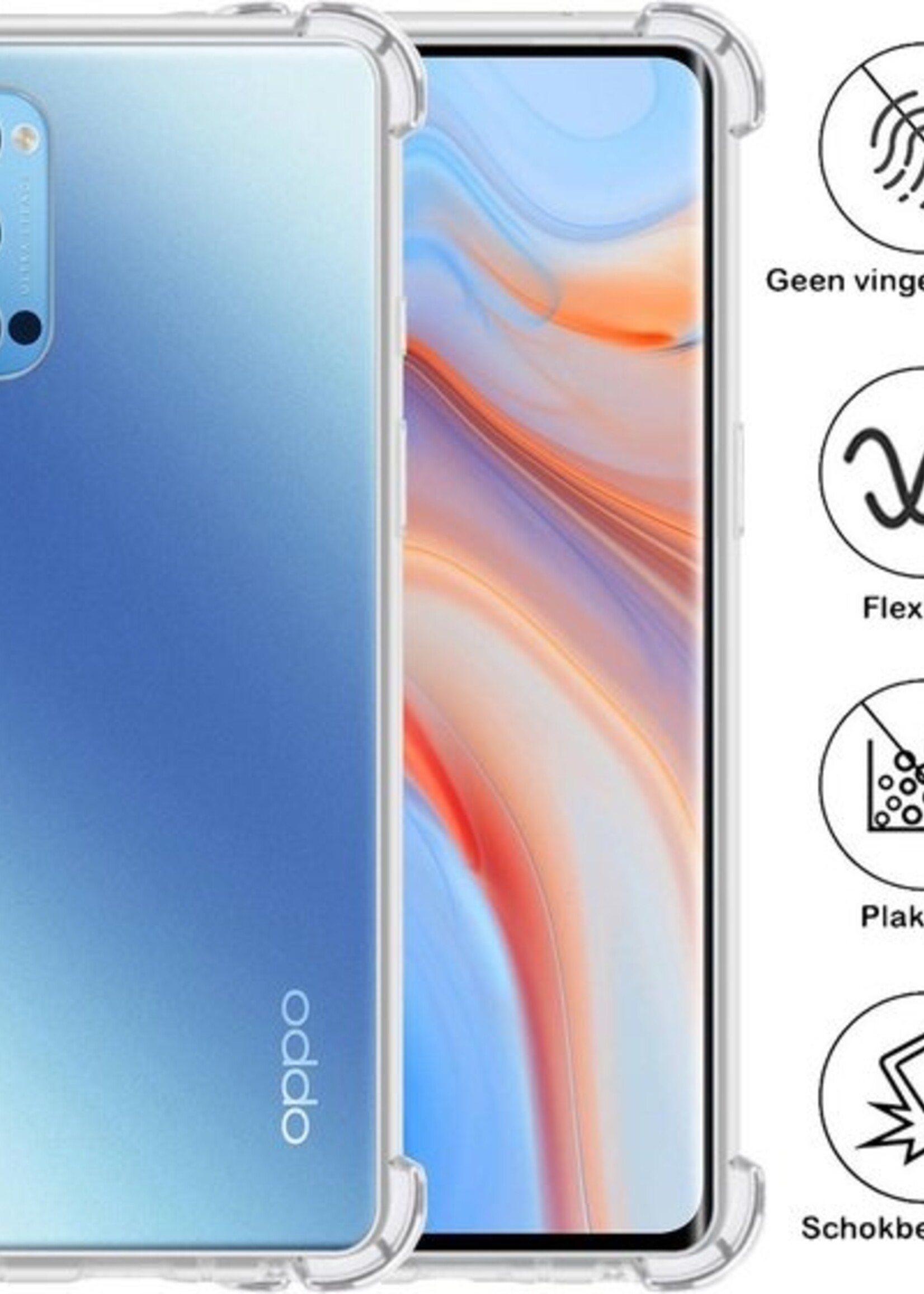 BTH Hoesje Geschikt voor OPPO Reno 4 Pro 5G Hoesje Siliconen Shock Proof Case Hoes - Hoes Geschikt voor OPPO Reno 4 Pro Hoes Cover Case Shockproof - Transparant - 2 PACK