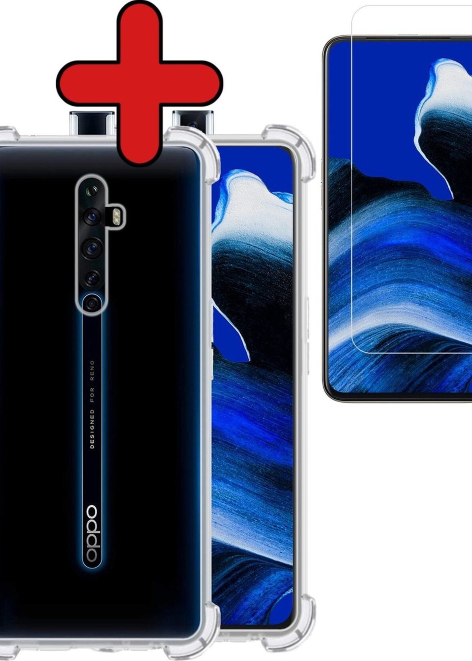 BTH Hoesje Geschikt voor OPPO Reno 2 Hoesje Siliconen Shock Proof Case Hoes Met Screenprotector - Hoes Geschikt voor OPPO Reno 2 Hoes Cover Case Shockproof - Transparant