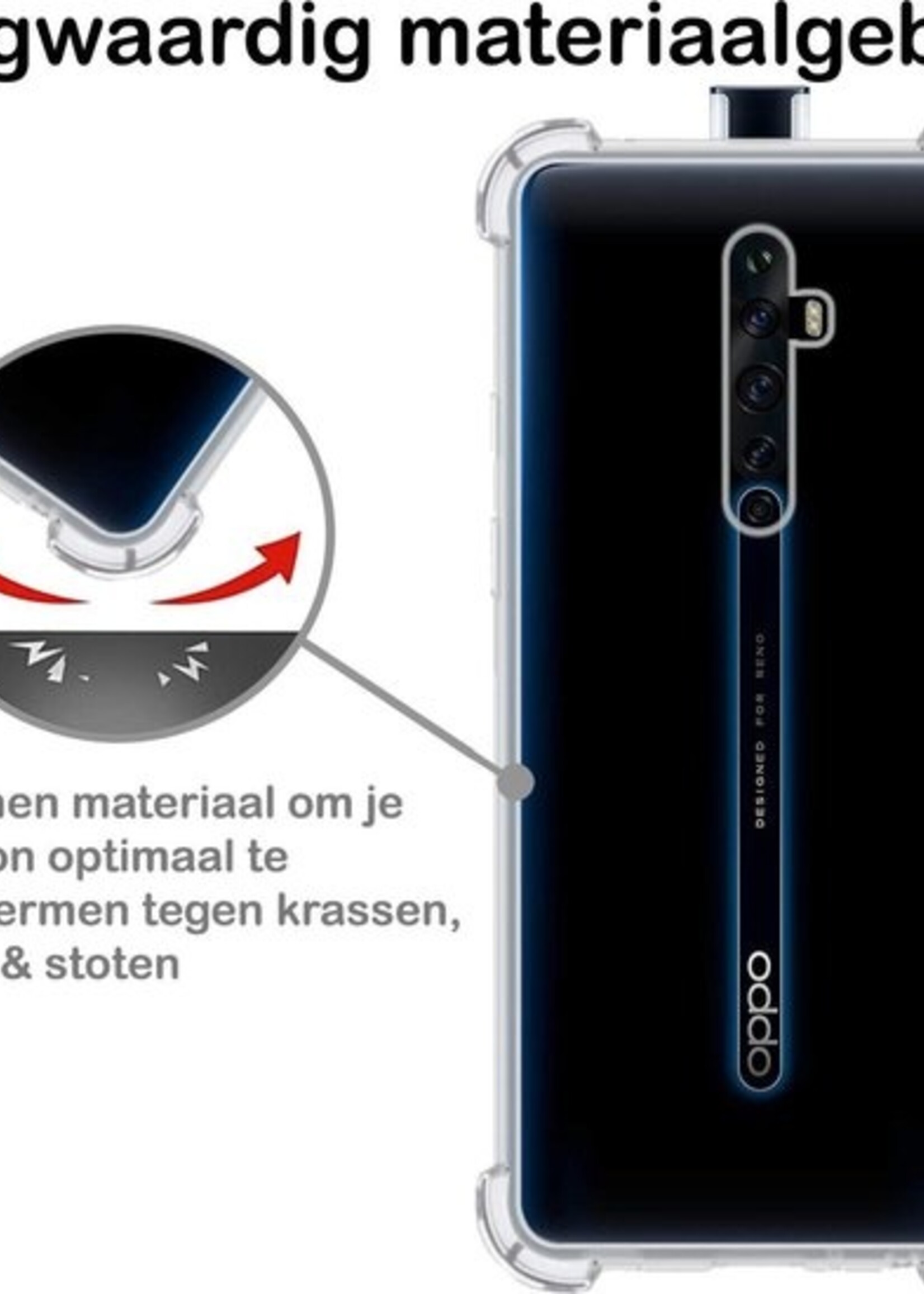BTH Hoesje Geschikt voor OPPO Reno 2 Hoesje Siliconen Shock Proof Case Hoes Met Screenprotector - Hoes Geschikt voor OPPO Reno 2 Hoes Cover Case Shockproof - Transparant