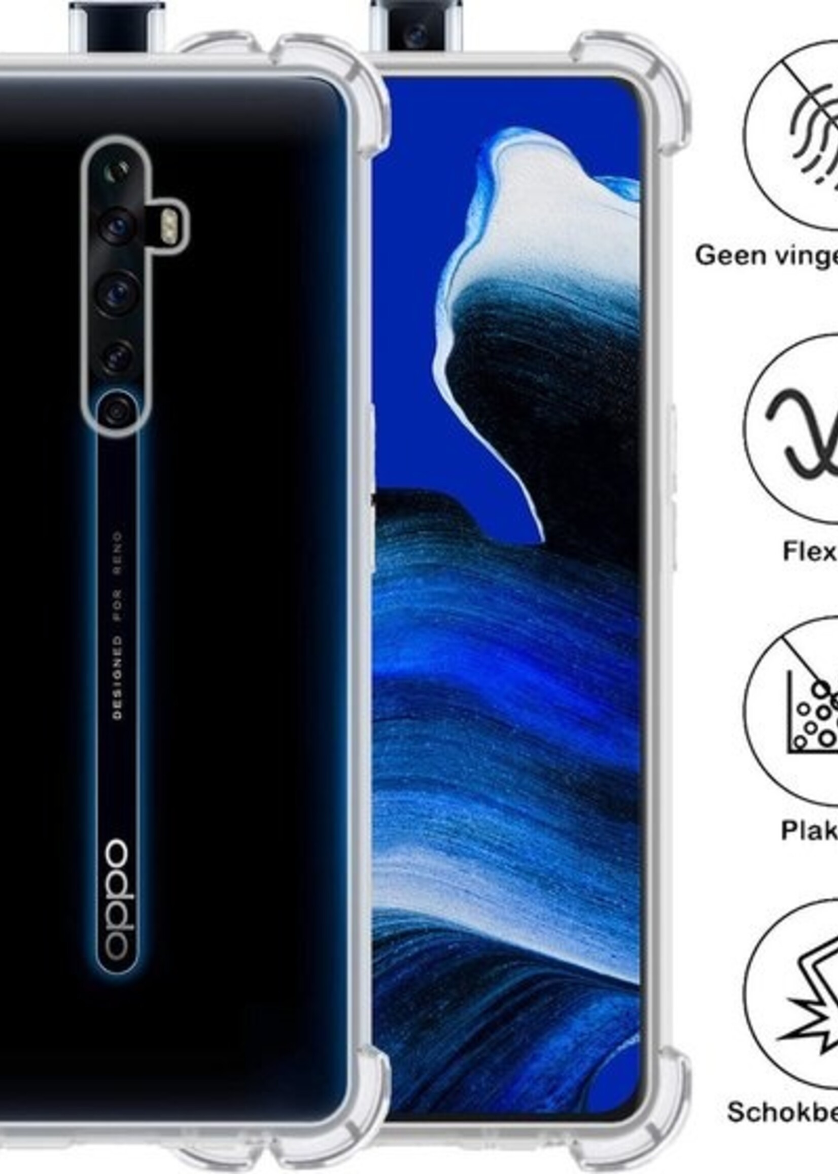 BTH Hoesje Geschikt voor OPPO Reno 2 Hoesje Siliconen Shock Proof Case Hoes Met Screenprotector - Hoes Geschikt voor OPPO Reno 2 Hoes Cover Case Shockproof - Transparant