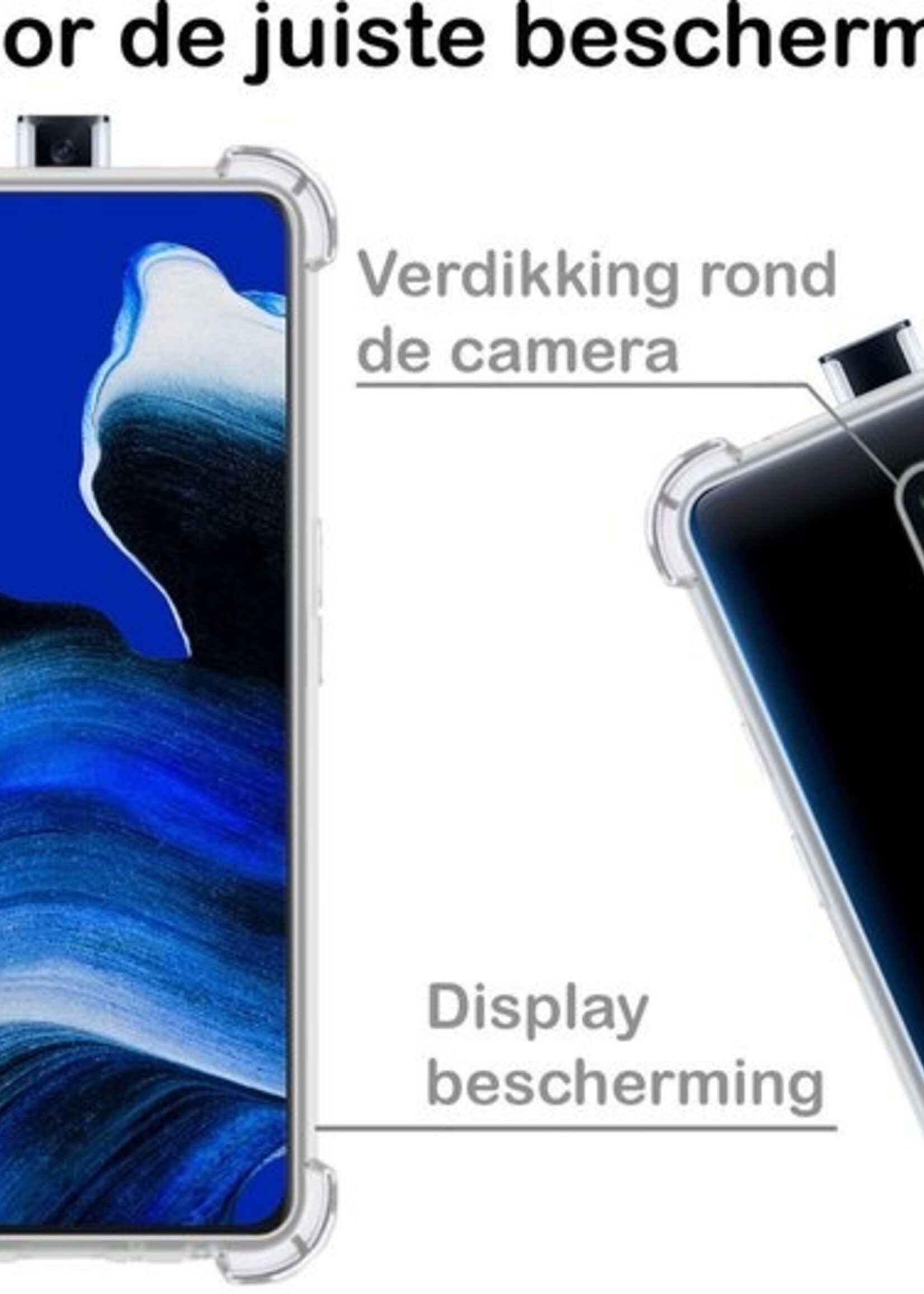 BTH Hoesje Geschikt voor OPPO Reno 2 Hoesje Siliconen Shock Proof Case Hoes Met Screenprotector - Hoes Geschikt voor OPPO Reno 2 Hoes Cover Case Shockproof - Transparant