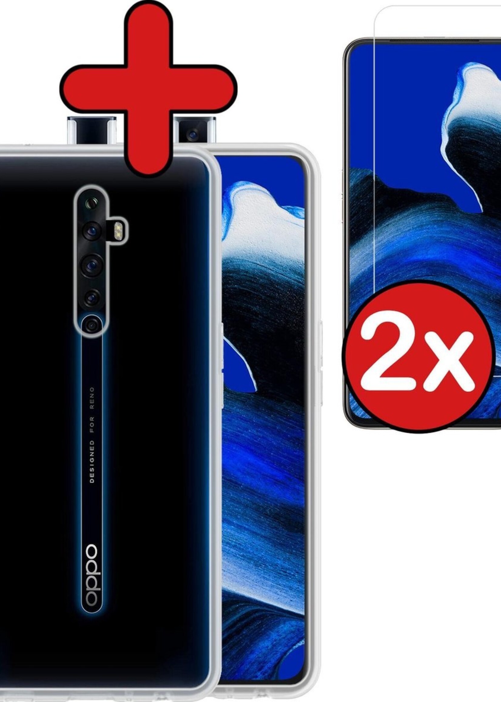 BTH Hoesje Geschikt voor OPPO Reno 2 Hoesje Siliconen Case Hoes Met 2x Screenprotector - Hoes Geschikt voor OPPO Reno 2 Hoes Cover Case - Transparant