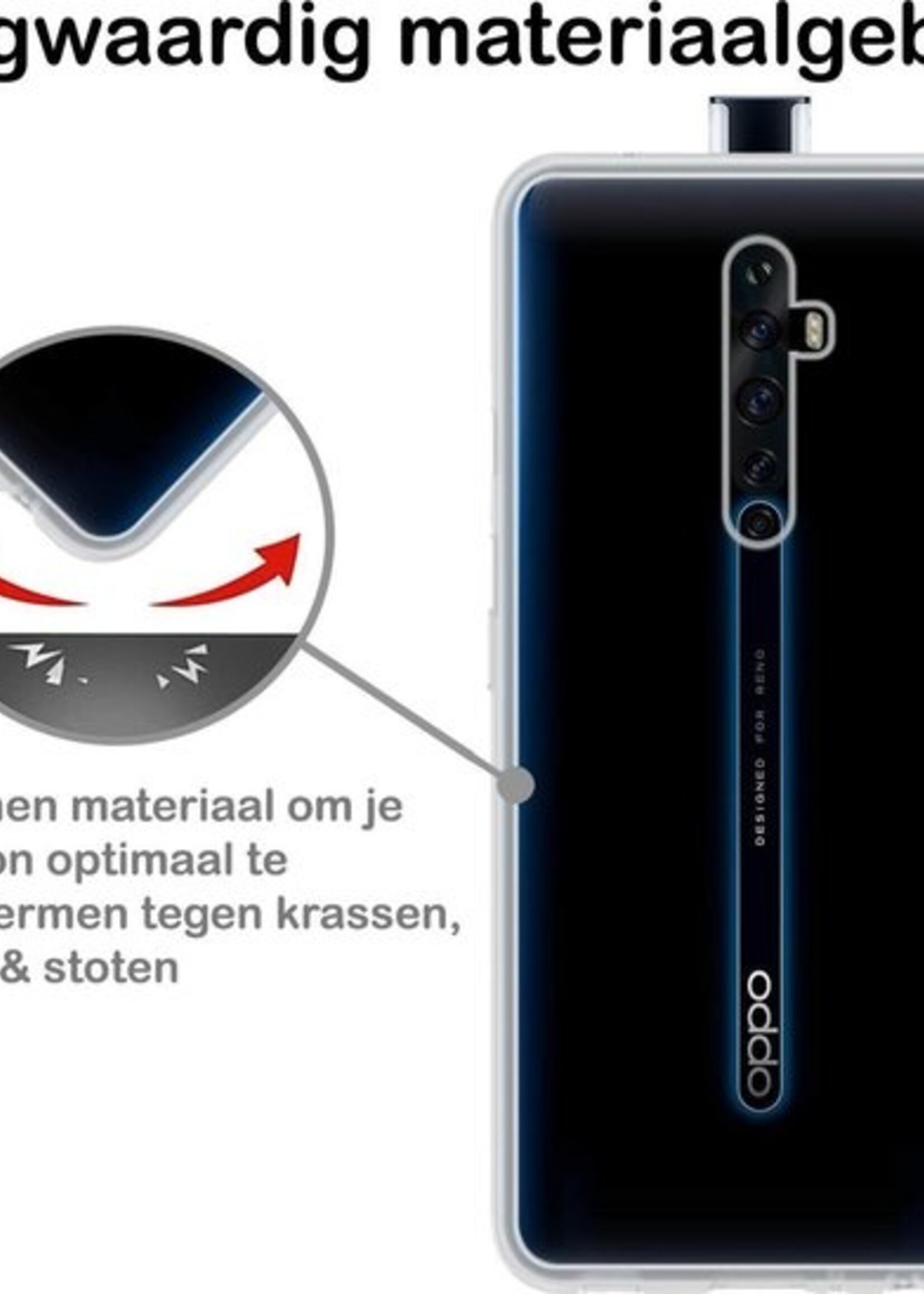 BTH Hoesje Geschikt voor OPPO Reno 2 Hoesje Siliconen Case Hoes Met 2x Screenprotector - Hoes Geschikt voor OPPO Reno 2 Hoes Cover Case - Transparant