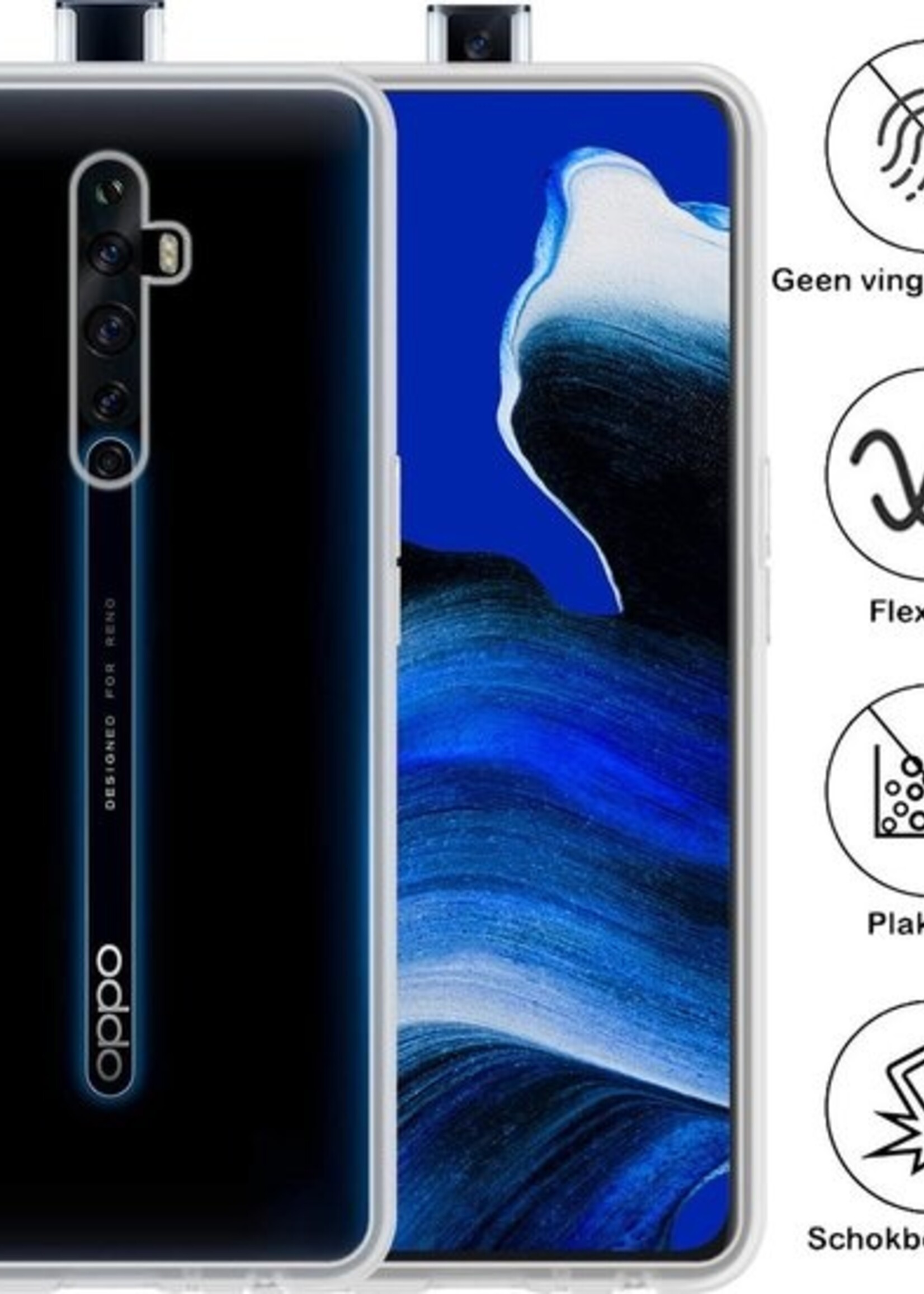 BTH Hoesje Geschikt voor OPPO Reno 2 Hoesje Siliconen Case Hoes Met 2x Screenprotector - Hoes Geschikt voor OPPO Reno 2 Hoes Cover Case - Transparant