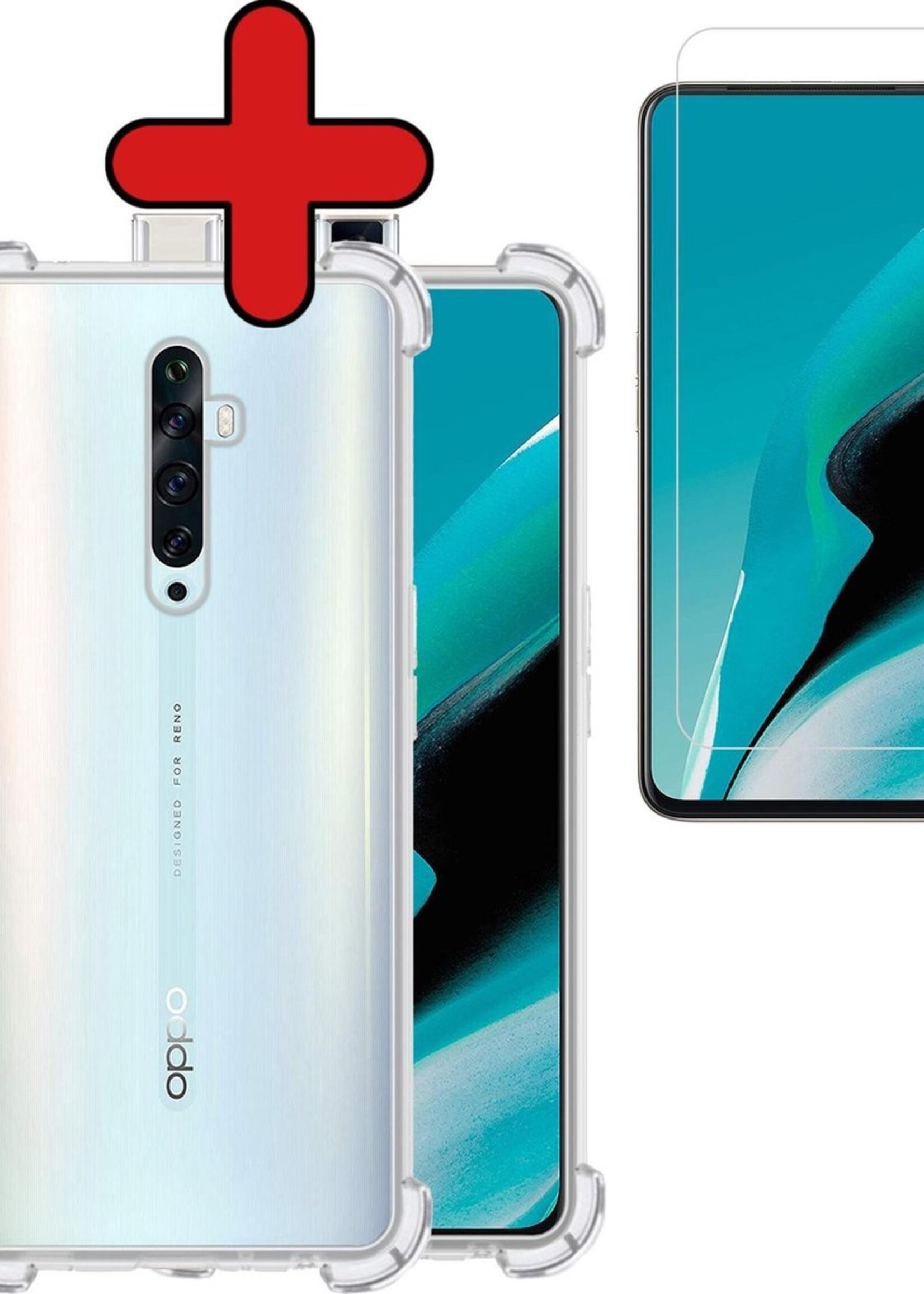 BTH Hoesje Geschikt voor OPPO Reno 2Z Hoesje Siliconen Shock Proof Case Hoes Met Screenprotector - Hoes Geschikt voor OPPO Reno 2Z Hoes Cover Case Shockproof - Transparant