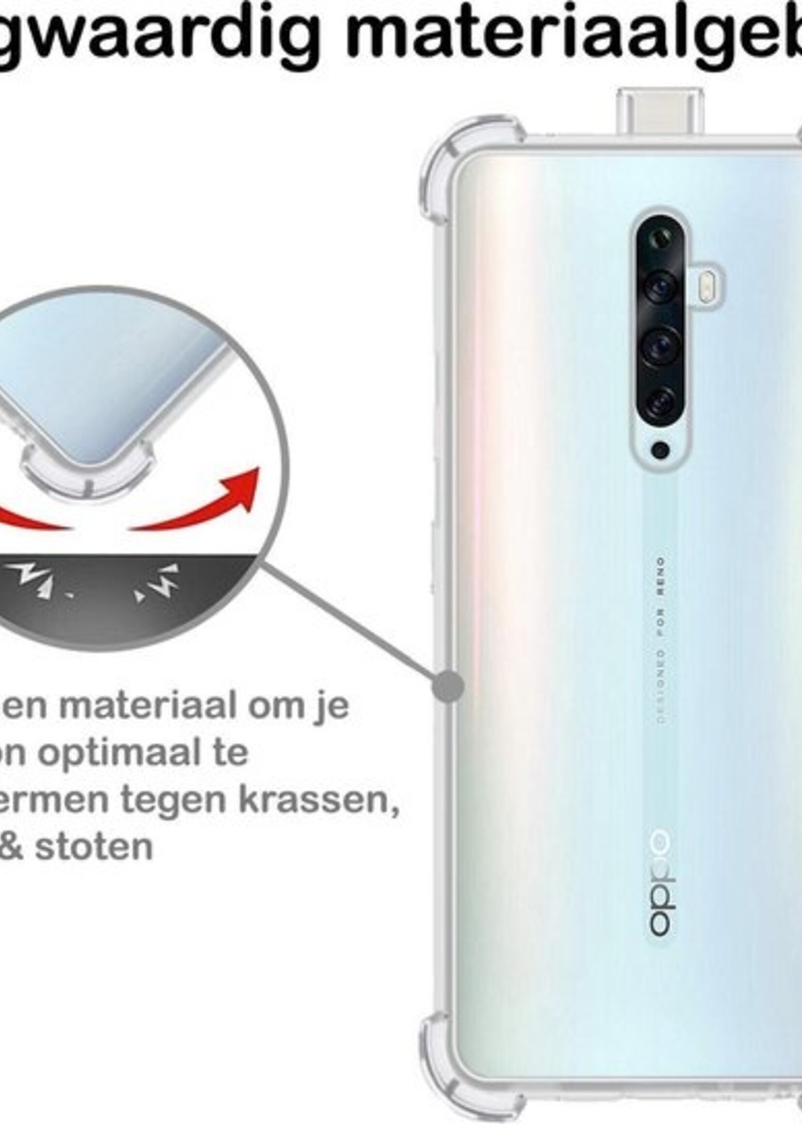 BTH Hoesje Geschikt voor OPPO Reno 2Z Hoesje Siliconen Shock Proof Case Hoes Met Screenprotector - Hoes Geschikt voor OPPO Reno 2Z Hoes Cover Case Shockproof - Transparant