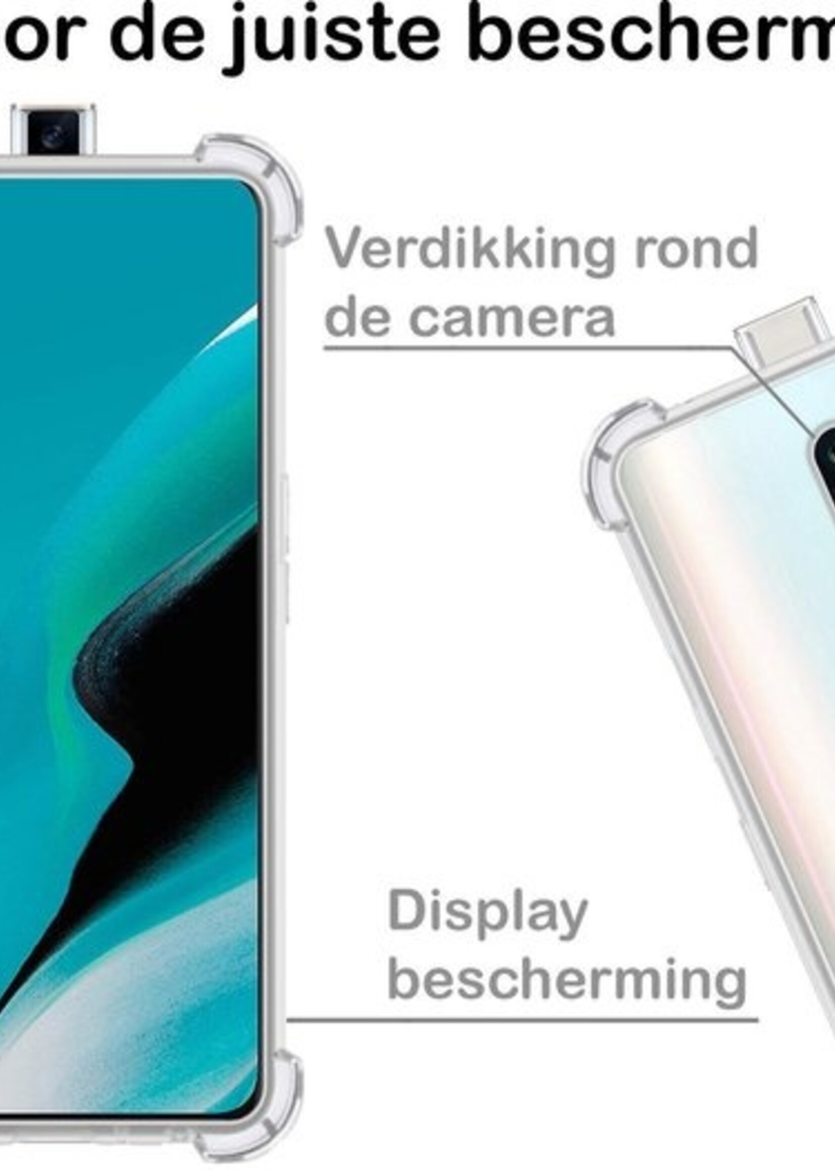 BTH Hoesje Geschikt voor OPPO Reno 2Z Hoesje Siliconen Shock Proof Case Hoes Met Screenprotector - Hoes Geschikt voor OPPO Reno 2Z Hoes Cover Case Shockproof - Transparant