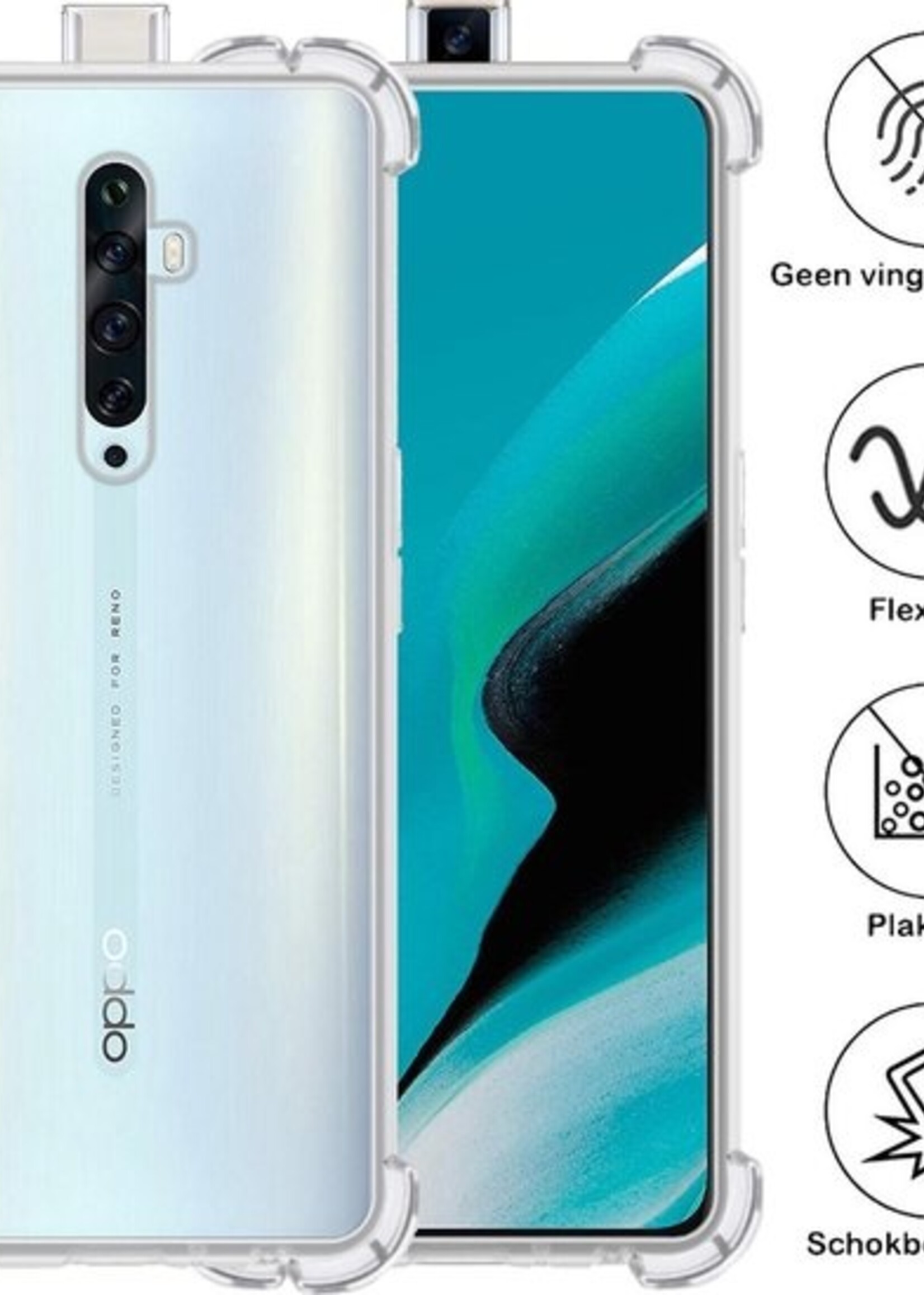 BTH Hoesje Geschikt voor OPPO Reno 2Z Hoesje Siliconen Shock Proof Case Hoes Met 2x Screenprotector - Hoes Geschikt voor OPPO Reno 2Z Hoes Cover Case Shockproof - Transparant