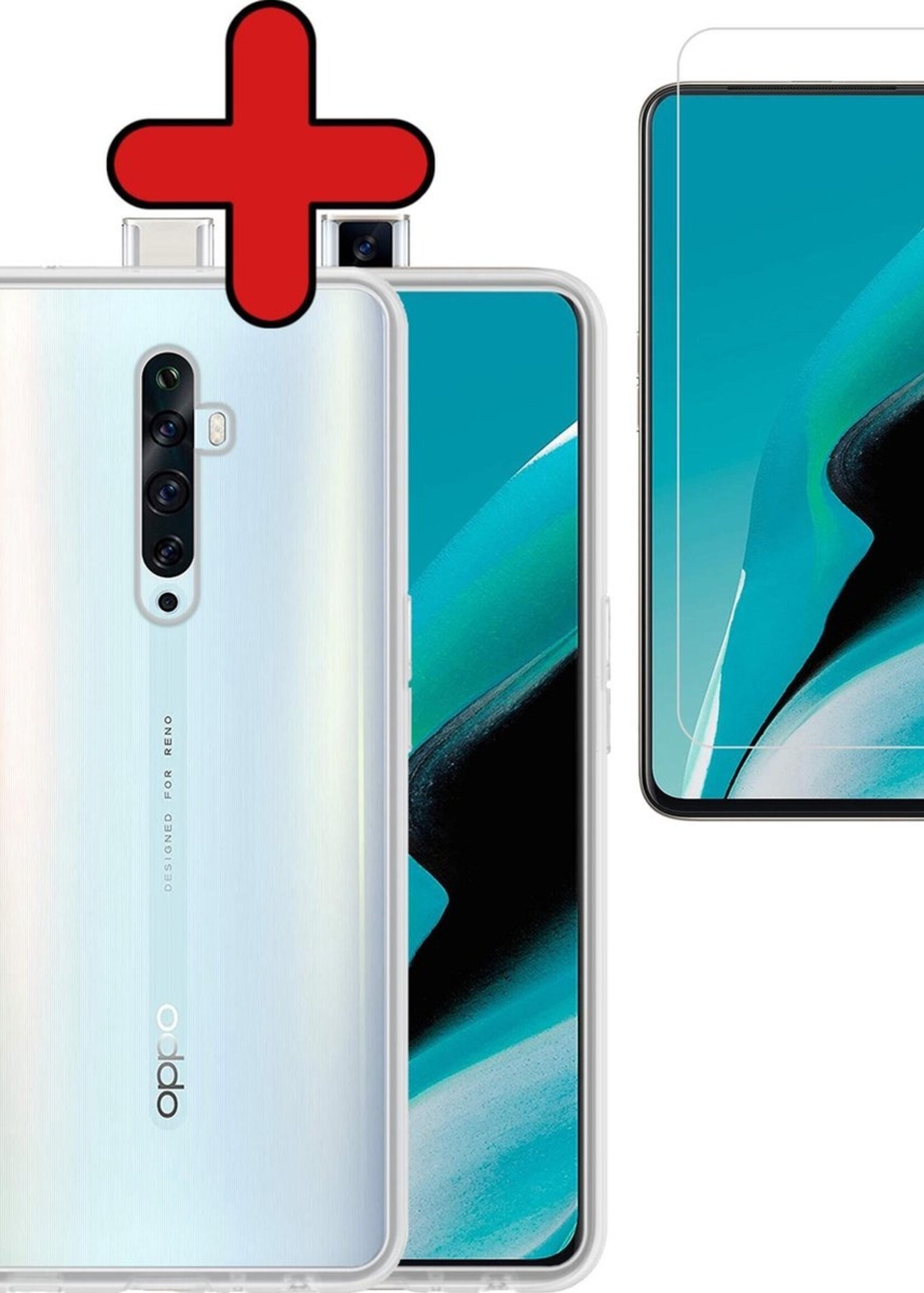 BTH Hoesje Geschikt voor OPPO Reno 2Z Hoesje Siliconen Case Hoes Met Screenprotector - Hoes Geschikt voor OPPO Reno 2Z Hoes Cover Case - Transparant