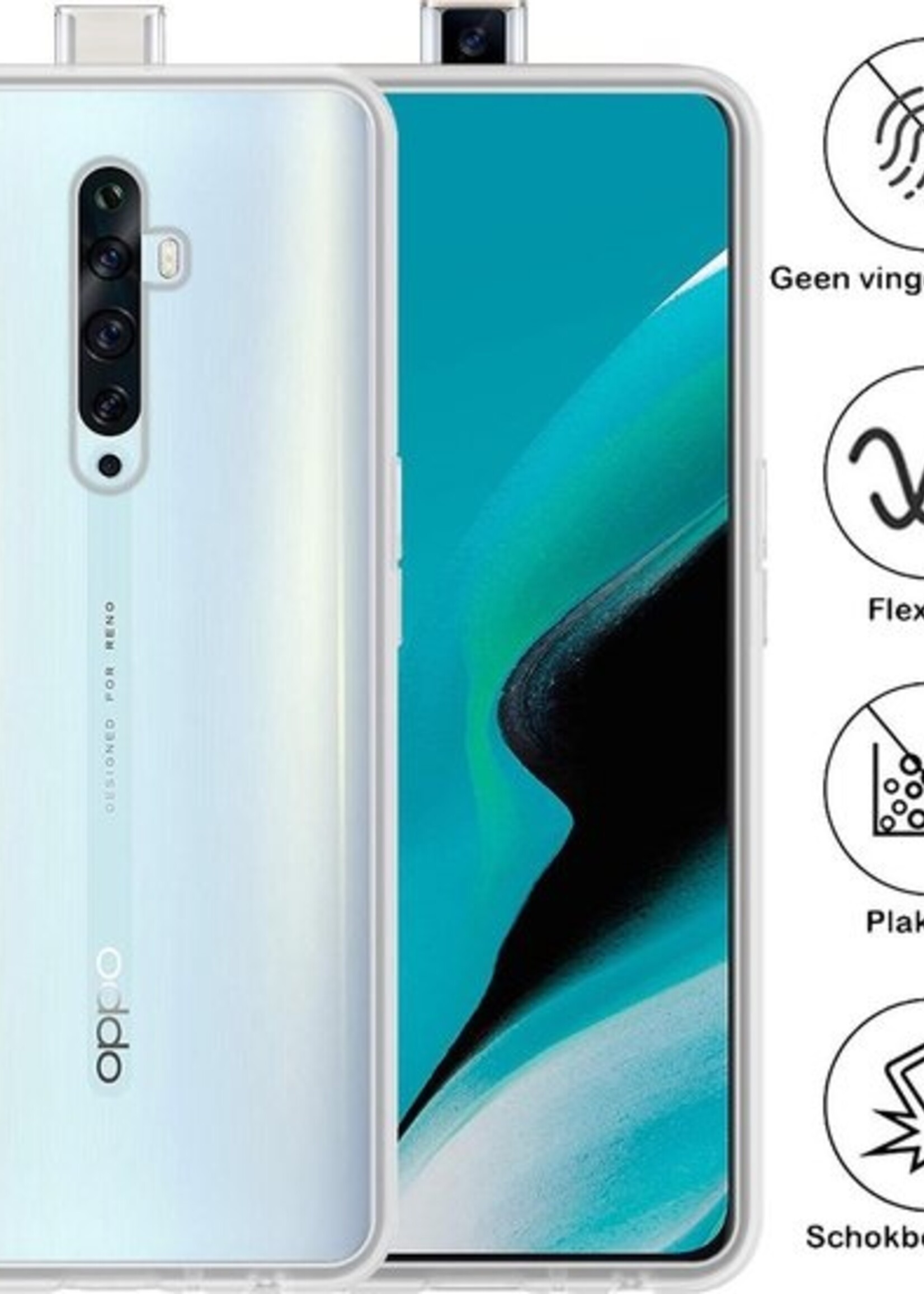 BTH Hoesje Geschikt voor OPPO Reno 2Z Hoesje Siliconen Case Hoes Met Screenprotector - Hoes Geschikt voor OPPO Reno 2Z Hoes Cover Case - Transparant