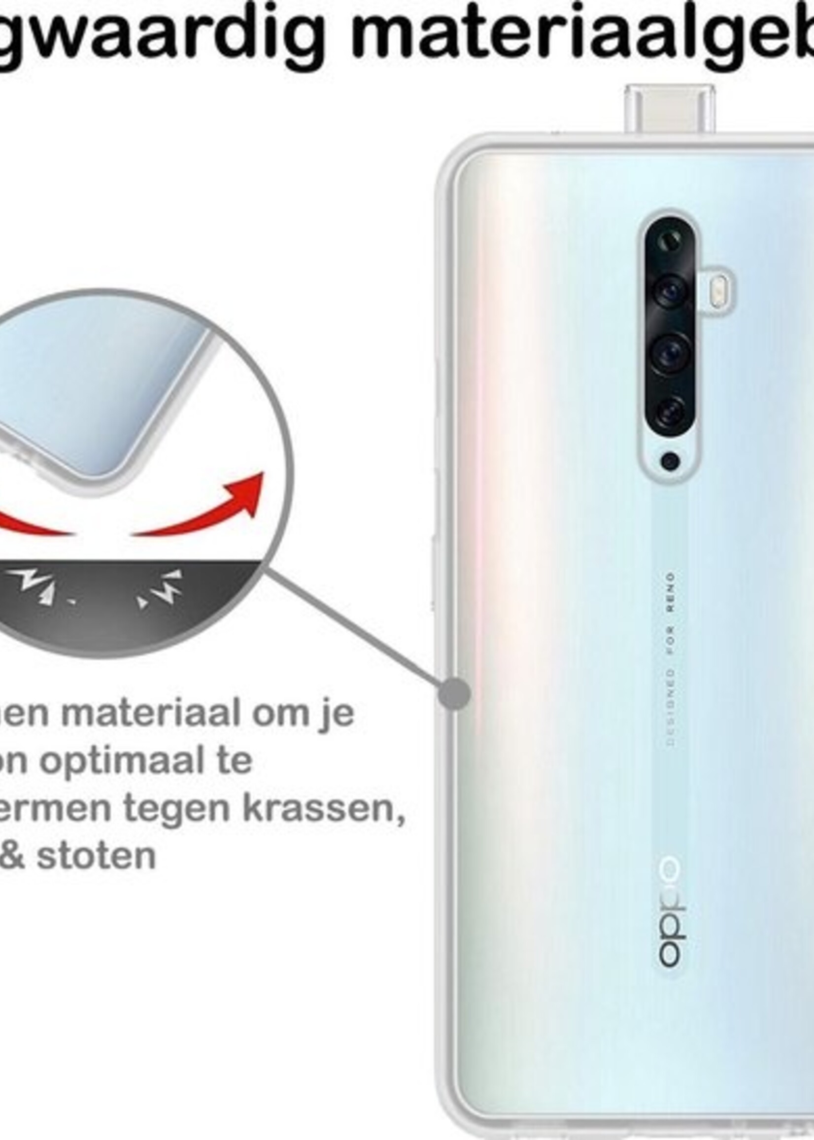 BTH Hoesje Geschikt voor OPPO Reno 2Z Hoesje Siliconen Case Hoes Met Screenprotector - Hoes Geschikt voor OPPO Reno 2Z Hoes Cover Case - Transparant