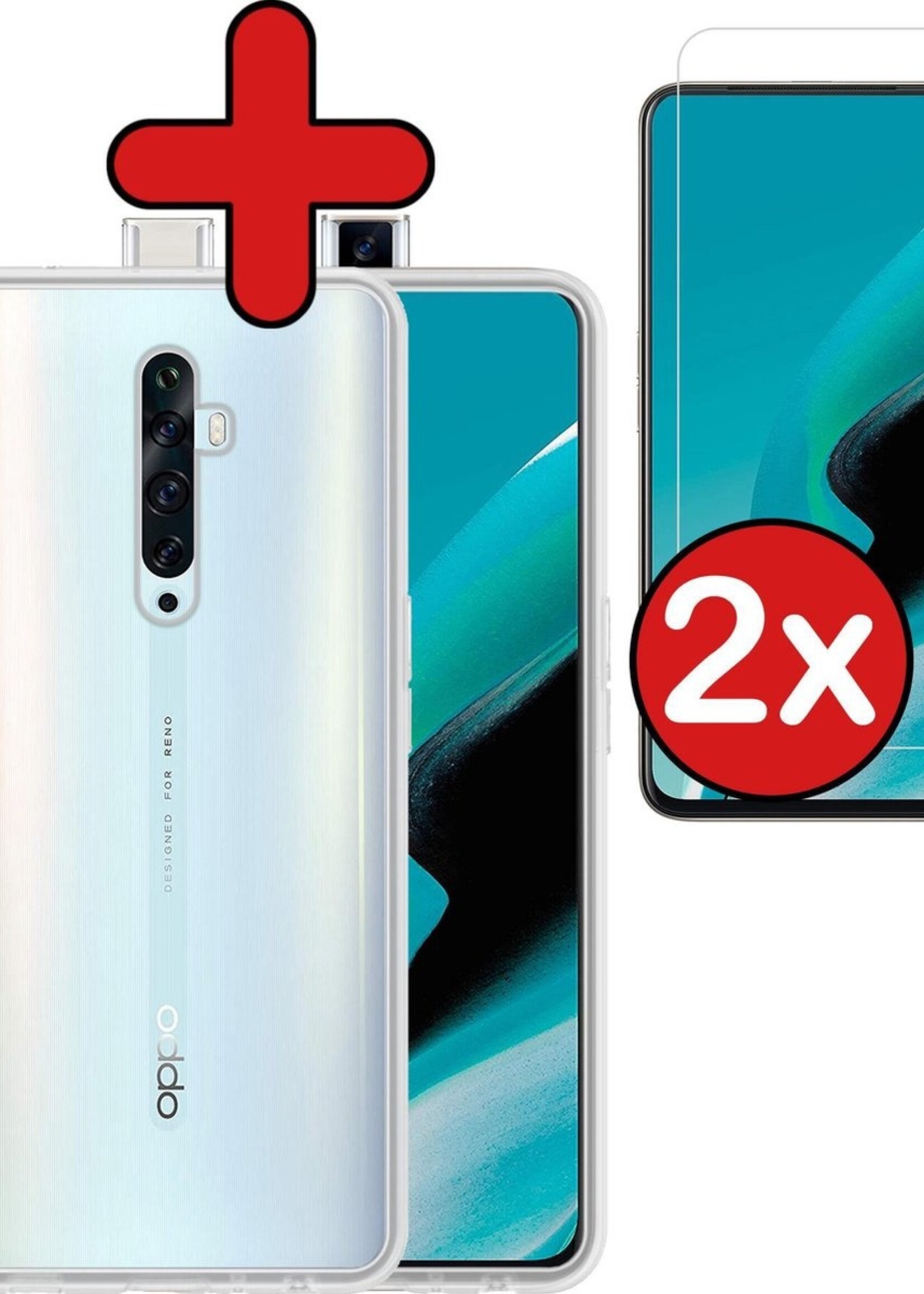 BTH Hoesje Geschikt voor OPPO Reno 2Z Hoesje Siliconen Case Hoes Met 2x Screenprotector - Hoes Geschikt voor OPPO Reno 2Z Hoes Cover Case - Transparant