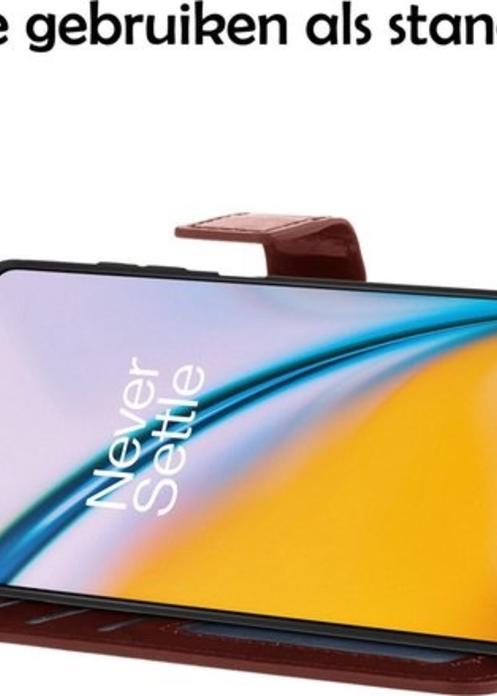 BTH Hoesje Geschikt voor OnePlus Nord 2 Hoesje Book Case Hoes Portemonnee Cover Walletcase Met 2x Screenprotector - Hoes Geschikt voor OnePlus Nord 2 Hoes Bookcase Hoesje - Bruin