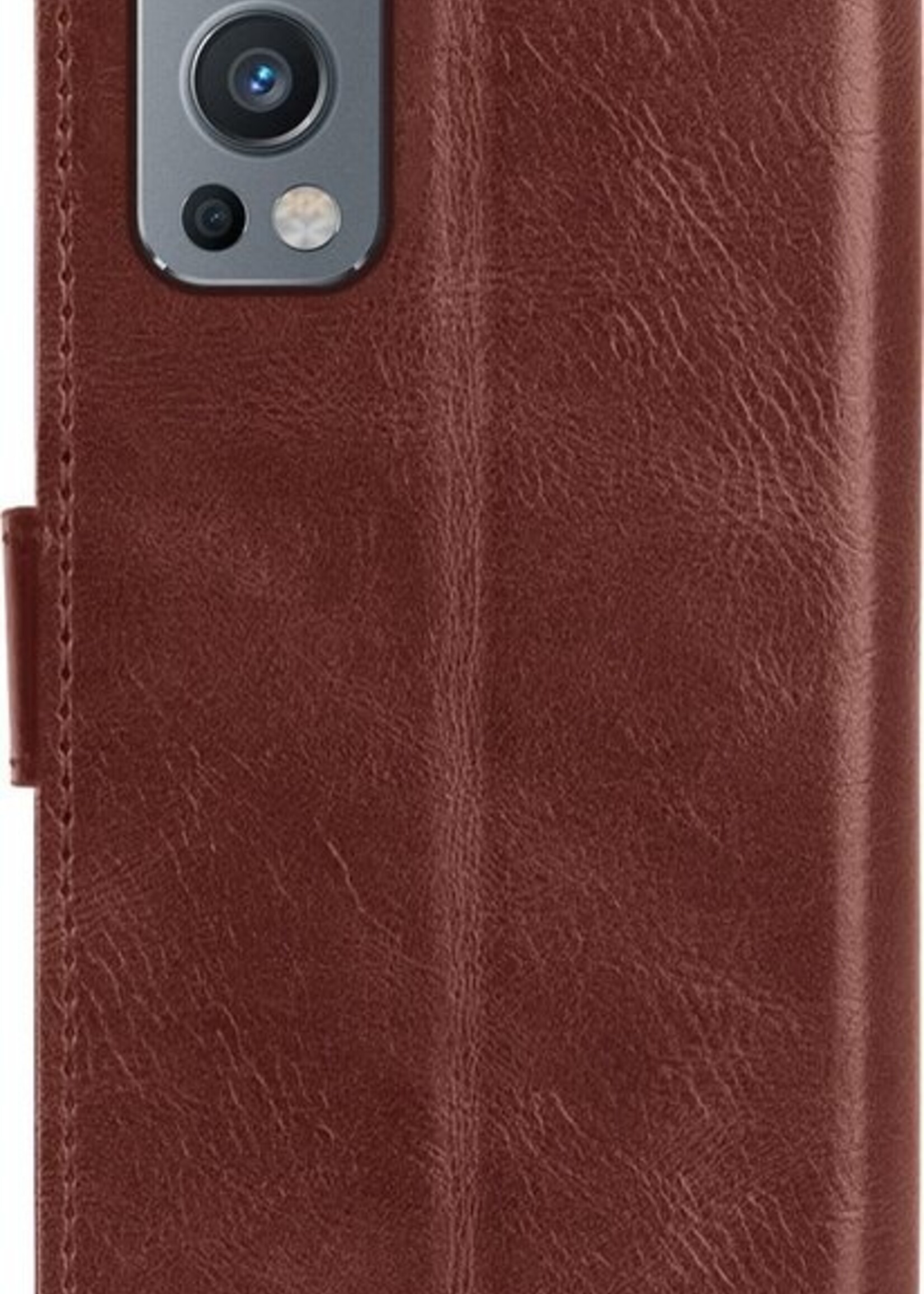 BTH Hoesje Geschikt voor OnePlus Nord 2 Hoesje Book Case Hoes Portemonnee Cover Walletcase Met 2x Screenprotector - Hoes Geschikt voor OnePlus Nord 2 Hoes Bookcase Hoesje - Bruin