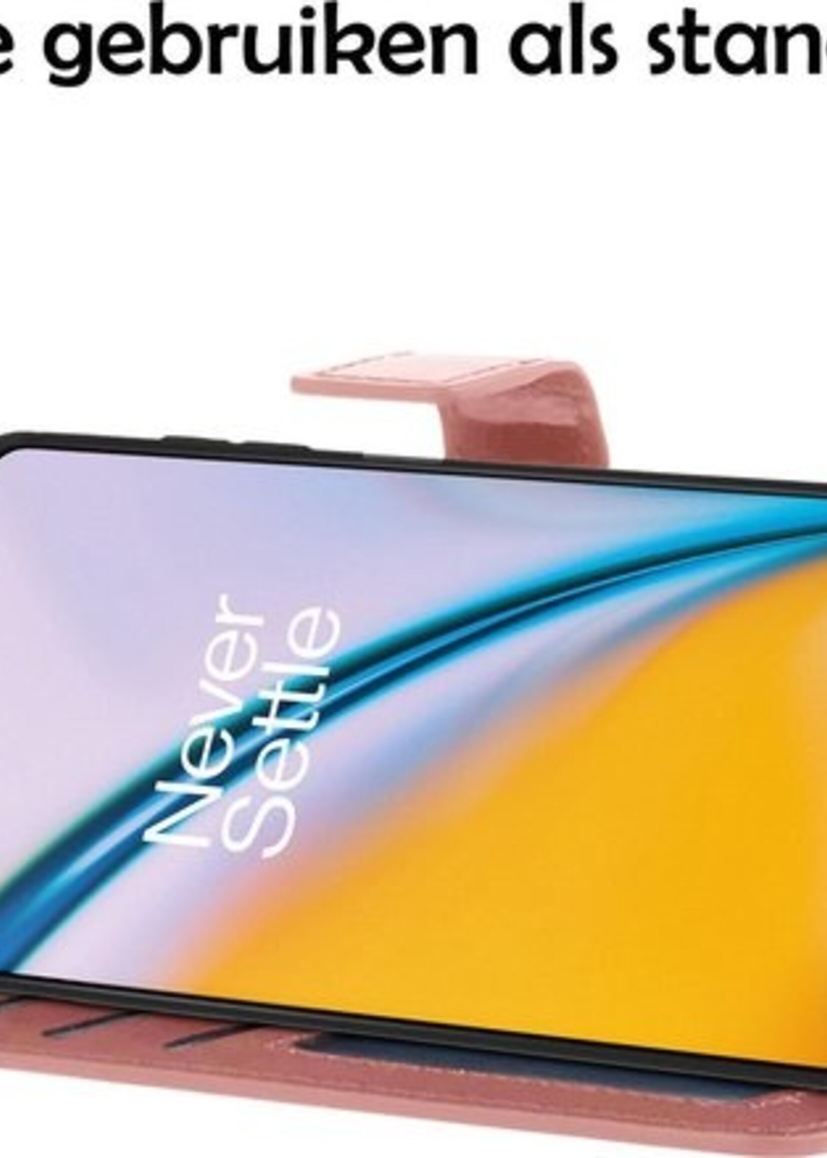 BTH Hoesje Geschikt voor OnePlus Nord 2 Hoesje Book Case Hoes Portemonnee Cover Walletcase Met 2x Screenprotector - Hoes Geschikt voor OnePlus Nord 2 Hoes Bookcase Hoesje - Rosé goud