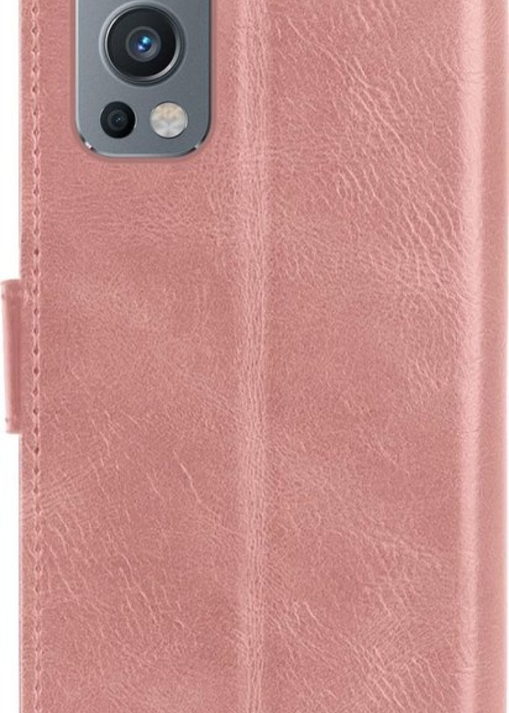 BTH Hoesje Geschikt voor OnePlus Nord 2 Hoesje Book Case Hoes Portemonnee Cover Walletcase Met 2x Screenprotector - Hoes Geschikt voor OnePlus Nord 2 Hoes Bookcase Hoesje - Rosé goud