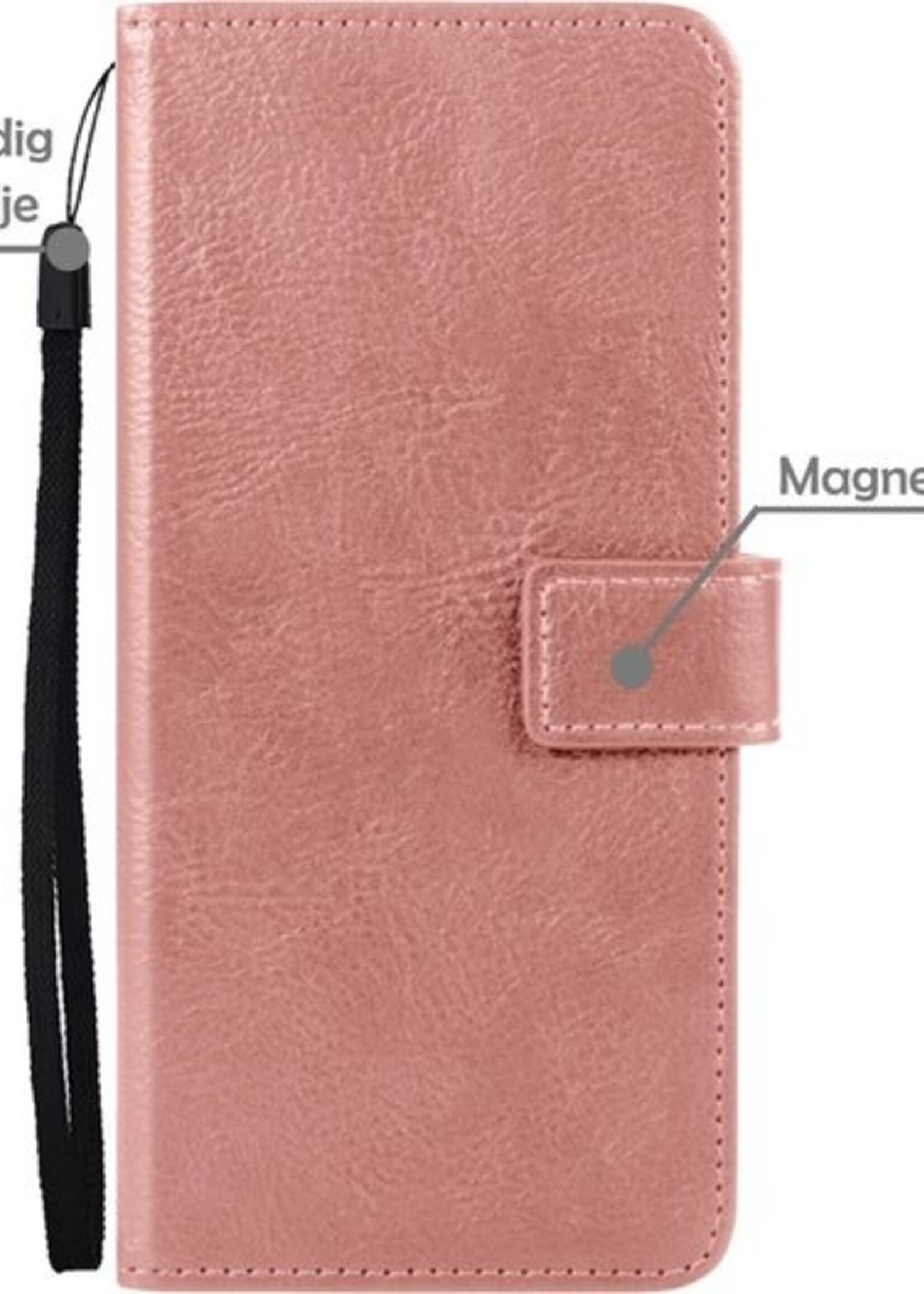 BTH Hoesje Geschikt voor OnePlus Nord 2 Hoesje Book Case Hoes Portemonnee Cover Walletcase Met 2x Screenprotector - Hoes Geschikt voor OnePlus Nord 2 Hoes Bookcase Hoesje - Rosé goud
