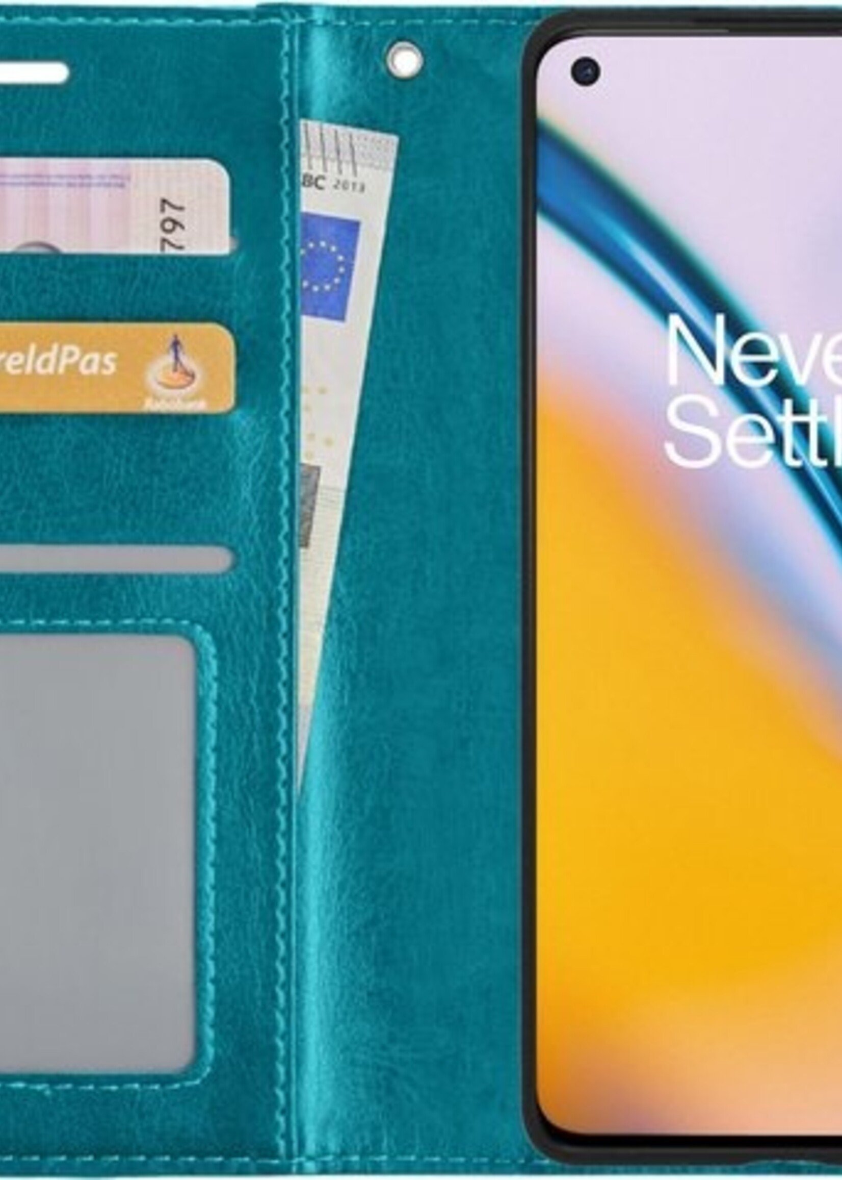 BTH Hoesje Geschikt voor OnePlus Nord 2 Hoesje Book Case Hoes Portemonnee Cover Walletcase Met Screenprotector - Hoes Geschikt voor OnePlus Nord 2 Hoes Bookcase Hoesje - Turquoise