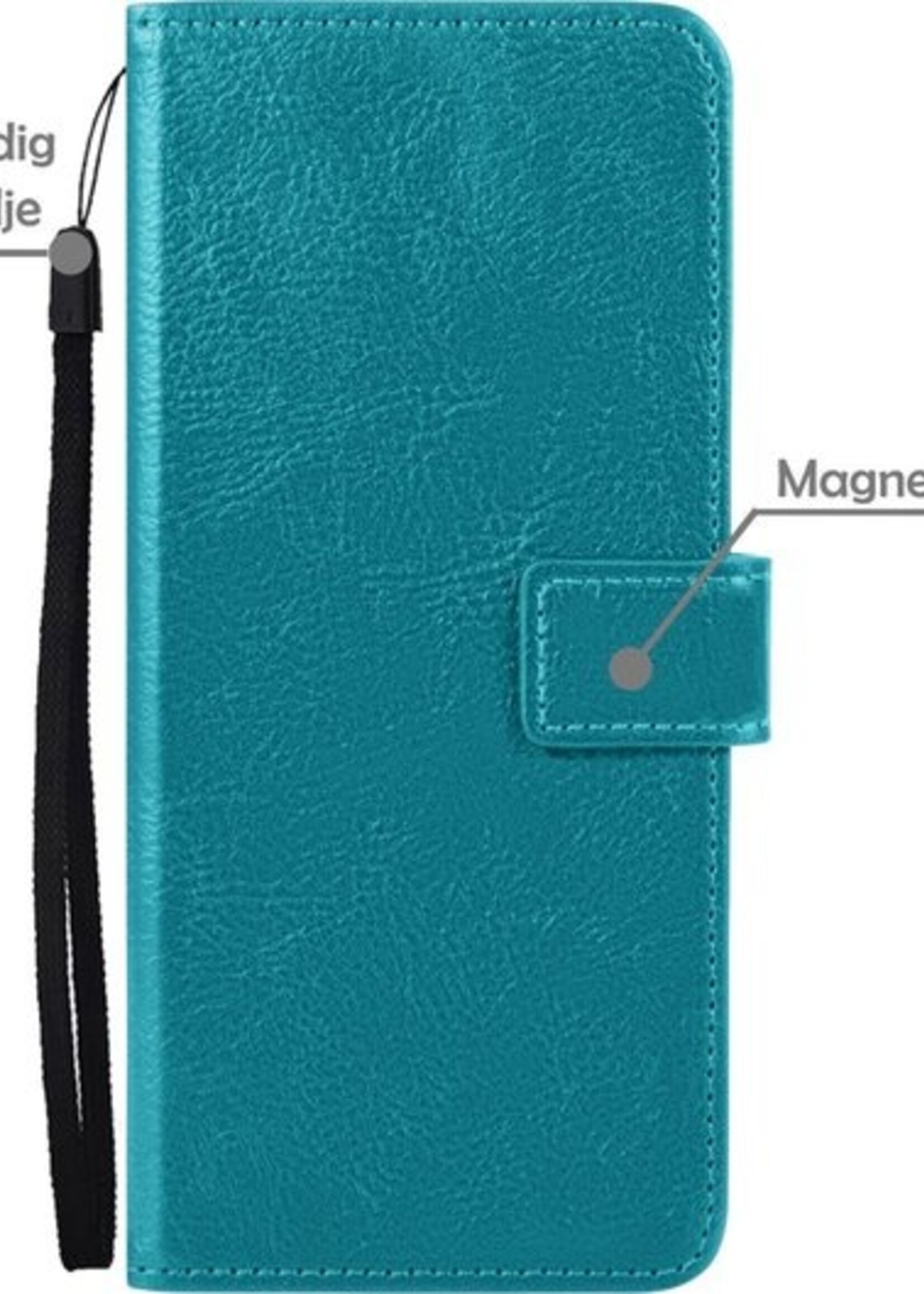 BTH Hoesje Geschikt voor OnePlus Nord 2 Hoesje Book Case Hoes Portemonnee Cover Walletcase Met 2x Screenprotector - Hoes Geschikt voor OnePlus Nord 2 Hoes Bookcase Hoesje - Turquoise