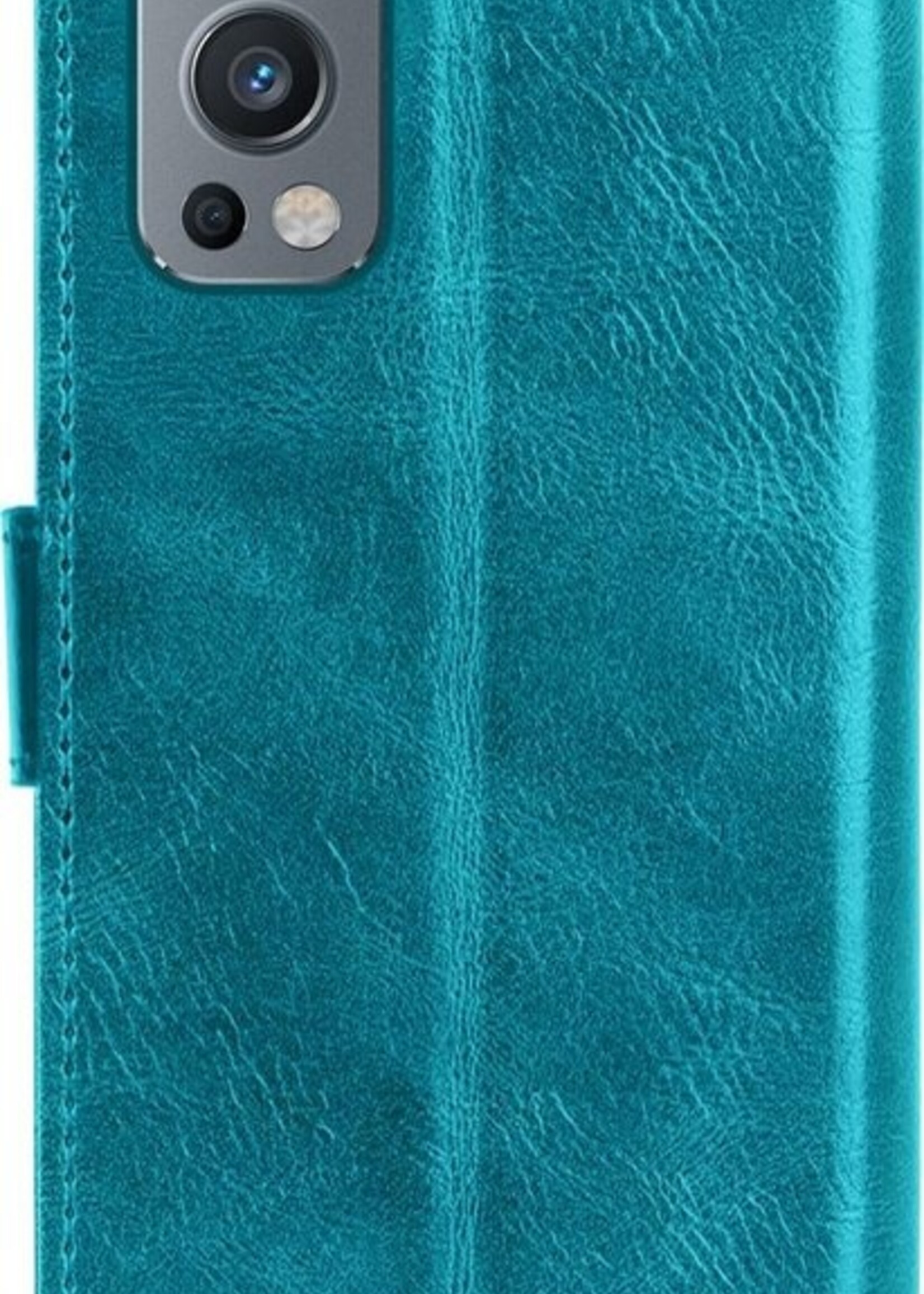 BTH Hoesje Geschikt voor OnePlus Nord 2 Hoesje Book Case Hoes Portemonnee Cover Walletcase Met 2x Screenprotector - Hoes Geschikt voor OnePlus Nord 2 Hoes Bookcase Hoesje - Turquoise