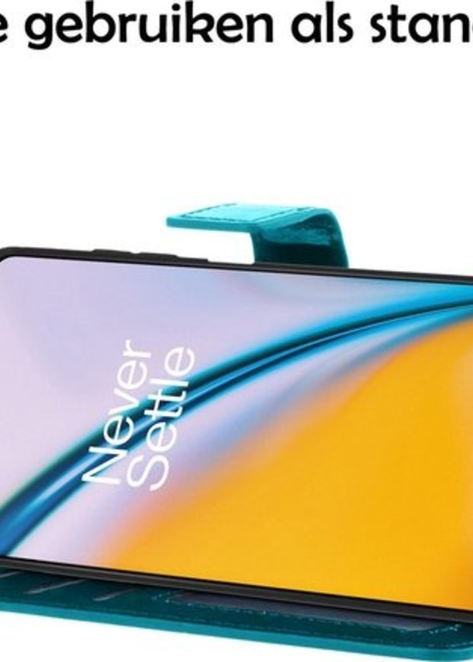 BTH Hoesje Geschikt voor OnePlus Nord 2 Hoesje Book Case Hoes Portemonnee Cover Walletcase Met 2x Screenprotector - Hoes Geschikt voor OnePlus Nord 2 Hoes Bookcase Hoesje - Turquoise