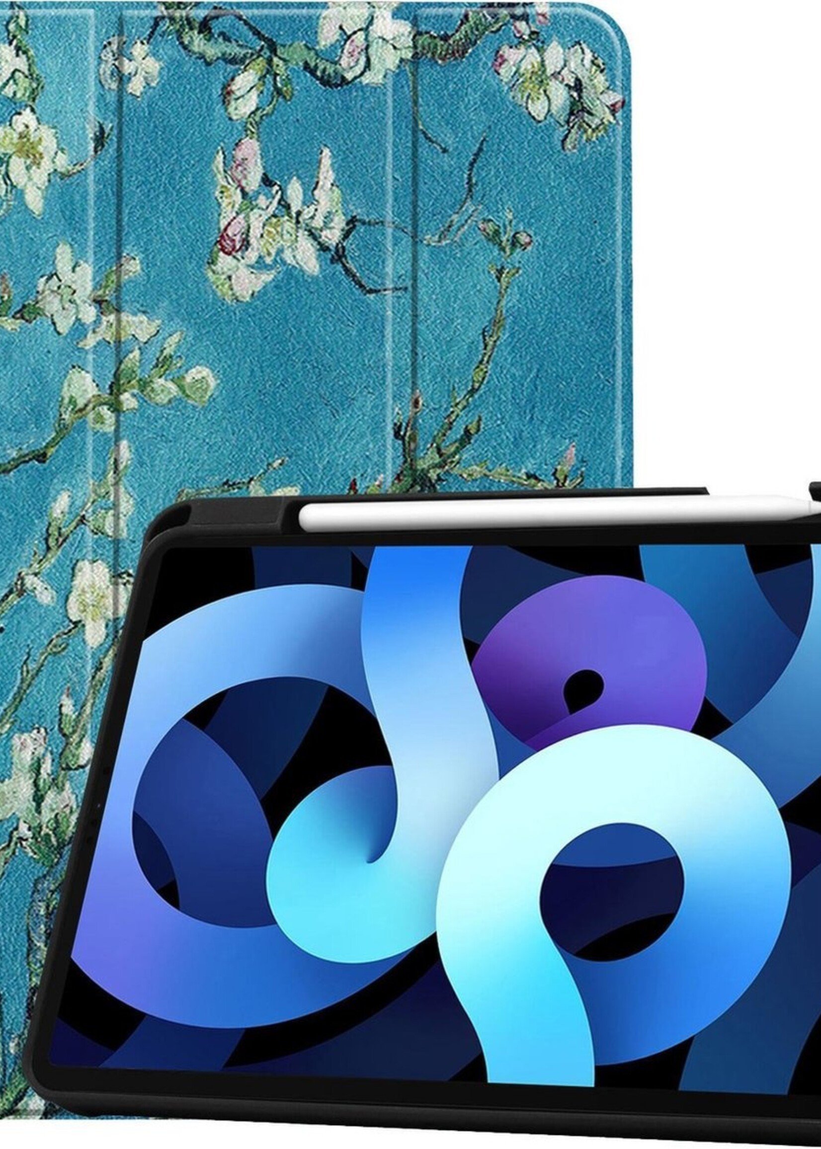 BTH Hoes Geschikt voor iPad Air 2020 Hoes Book Case Hoesje Trifold Cover Met Uitsparing Geschikt voor Apple Pencil - Hoesje Geschikt voor iPad Air 4 2020 Hoesje Bookcase - Bloesem