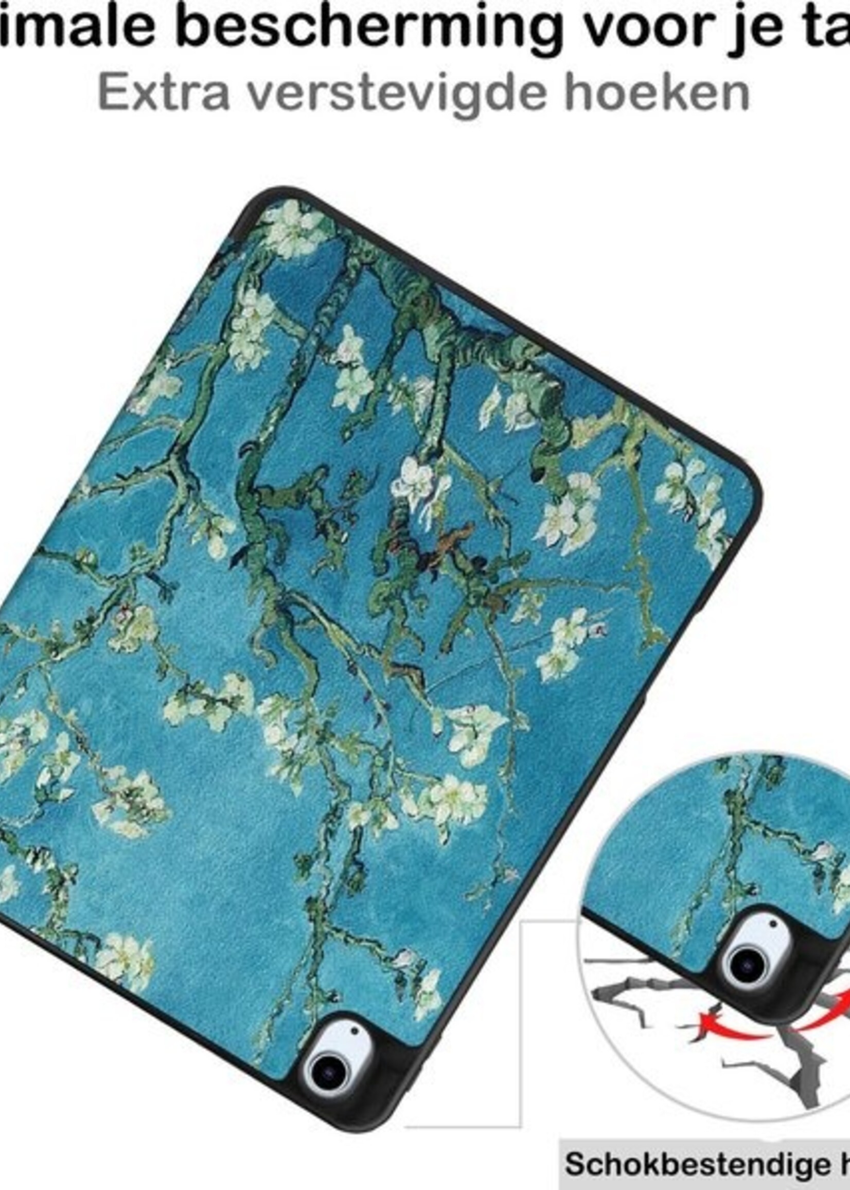 BTH Hoes Geschikt voor iPad Air 2020 Hoes Book Case Hoesje Trifold Cover Met Uitsparing Geschikt voor Apple Pencil - Hoesje Geschikt voor iPad Air 4 2020 Hoesje Bookcase - Bloesem